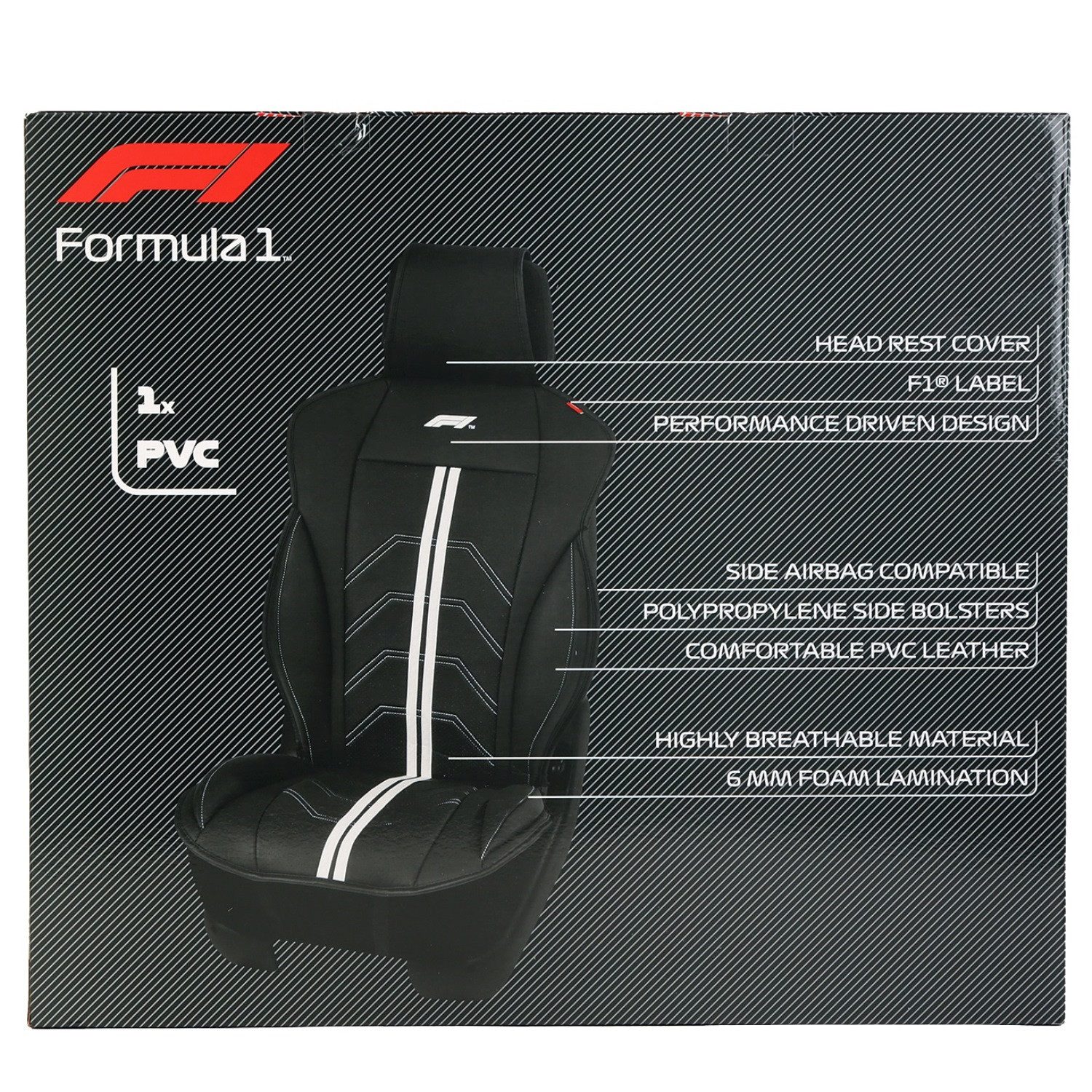 Formula 1 Car Seat Cover F1 Car Seat Cushion Seat Cover SC160 Black/White, 1-piece, Single Seat Cover, Protective Cover Seat Mat Car Seat Front Driver Seat Pad Seat Cover
