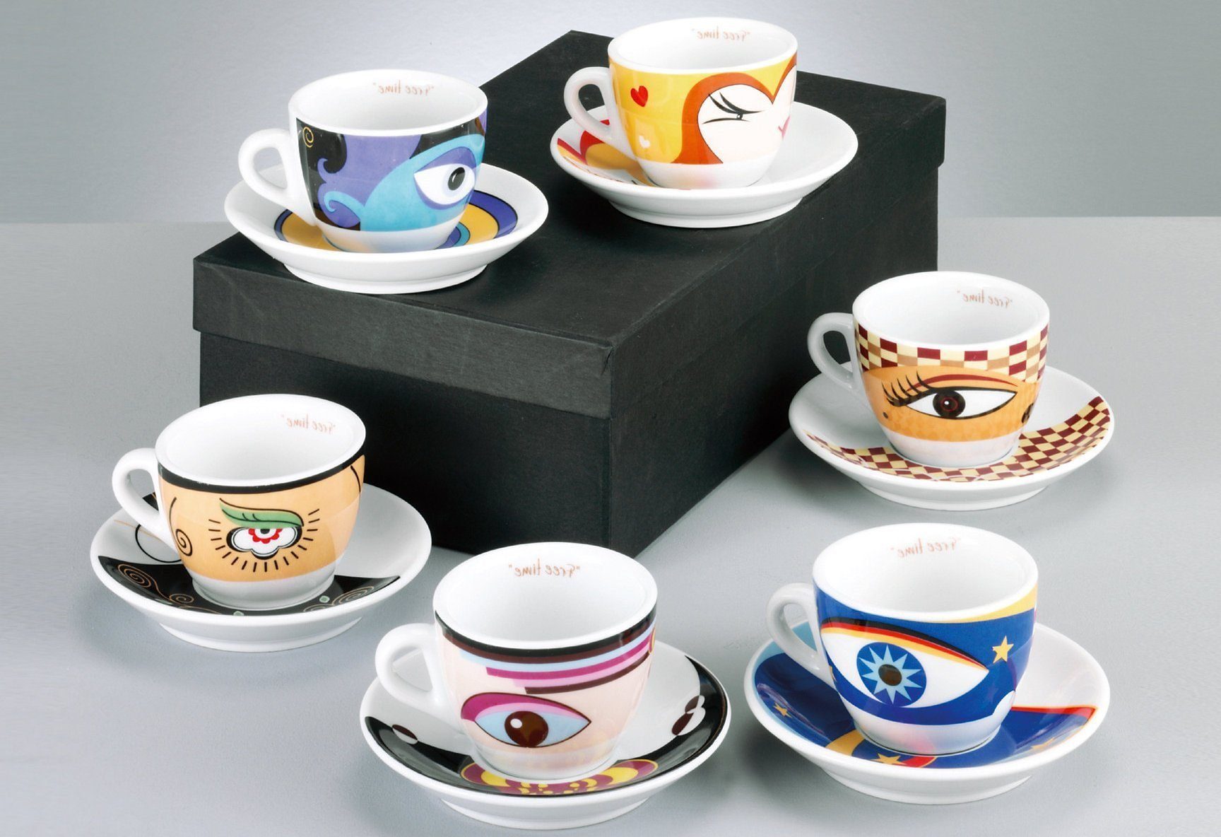 Zeller Present Espressotasse Magic Eyes, 12-tlg., Porzellan, 6 Tassen, 6 Untertassen