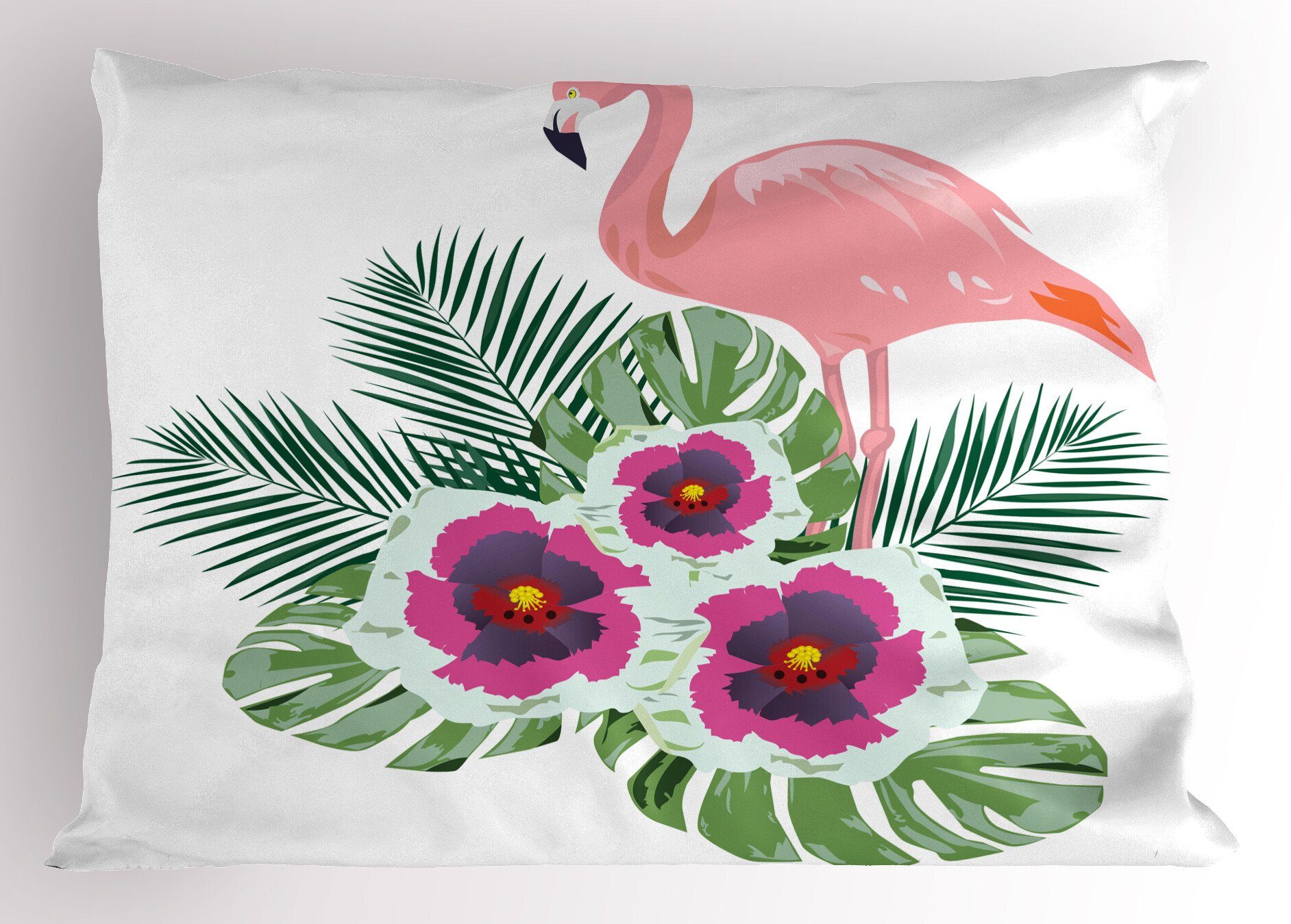 Kissenbezüge Dekorativer Standard King Size Gedruckter Kissenbezug, Abakuhaus (1 Stück), Hibiskus Flamingo Tropical Bouquet