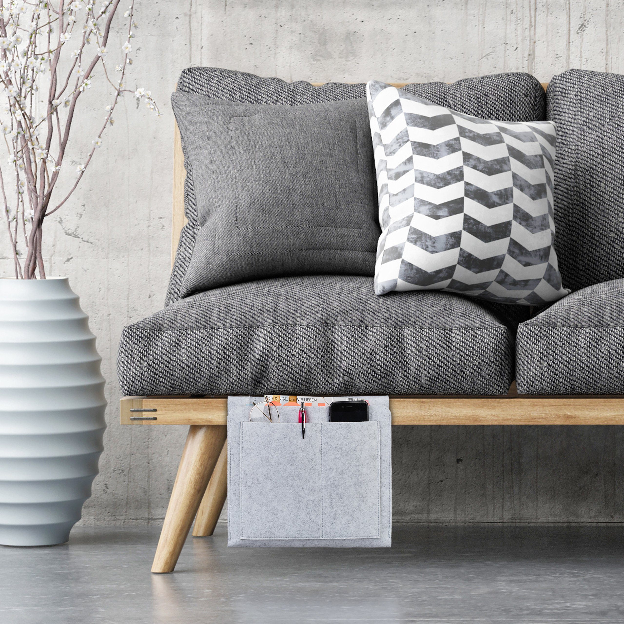 relaxdays Betttasche aus Filz (1-tlg), Hellgrau – Bild 2 von 5