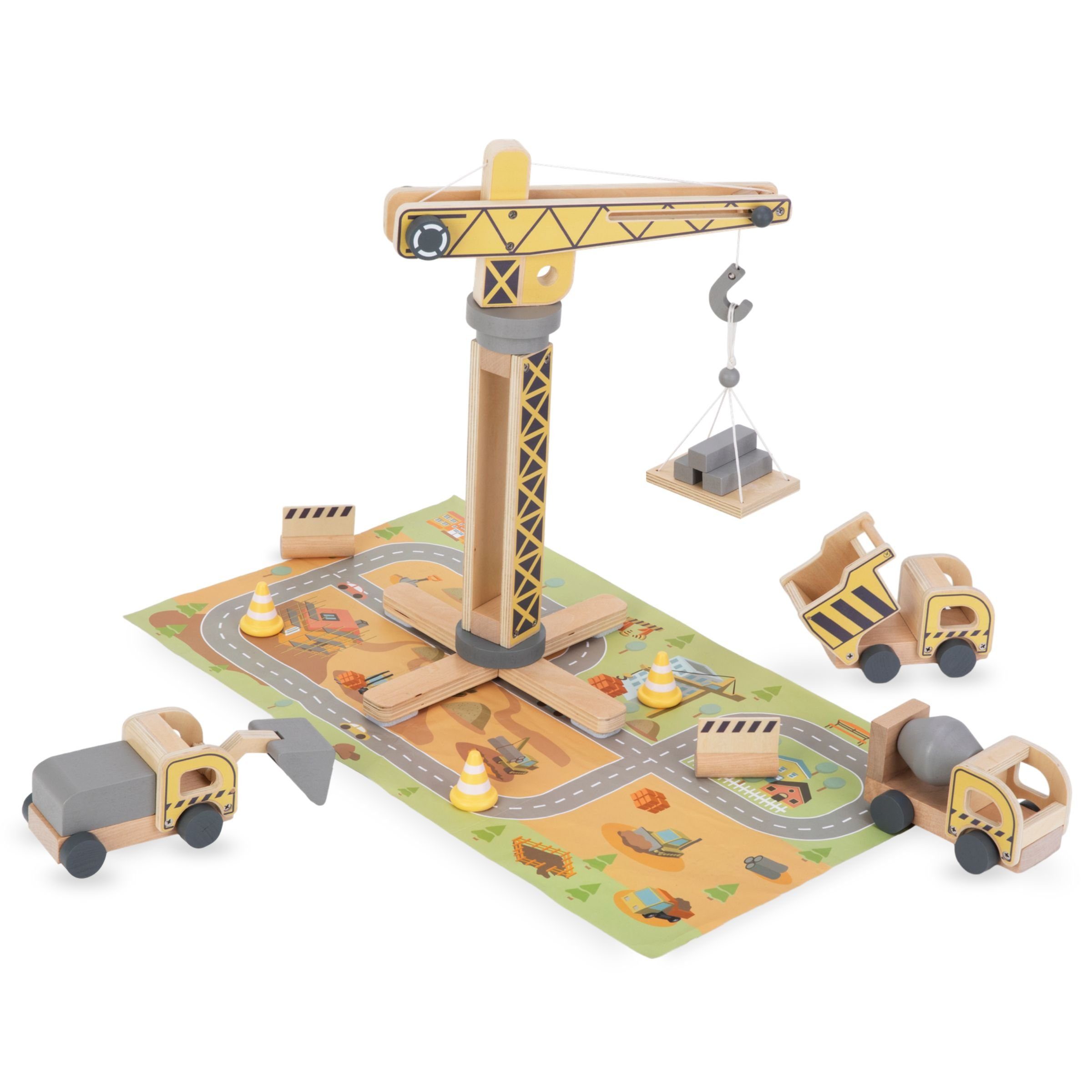 Mamabrum Baustellen-Spielzeugset - Holzkran, Lastwagen & Zubehör Konstruktions-Spielset – Bild 5 von 5