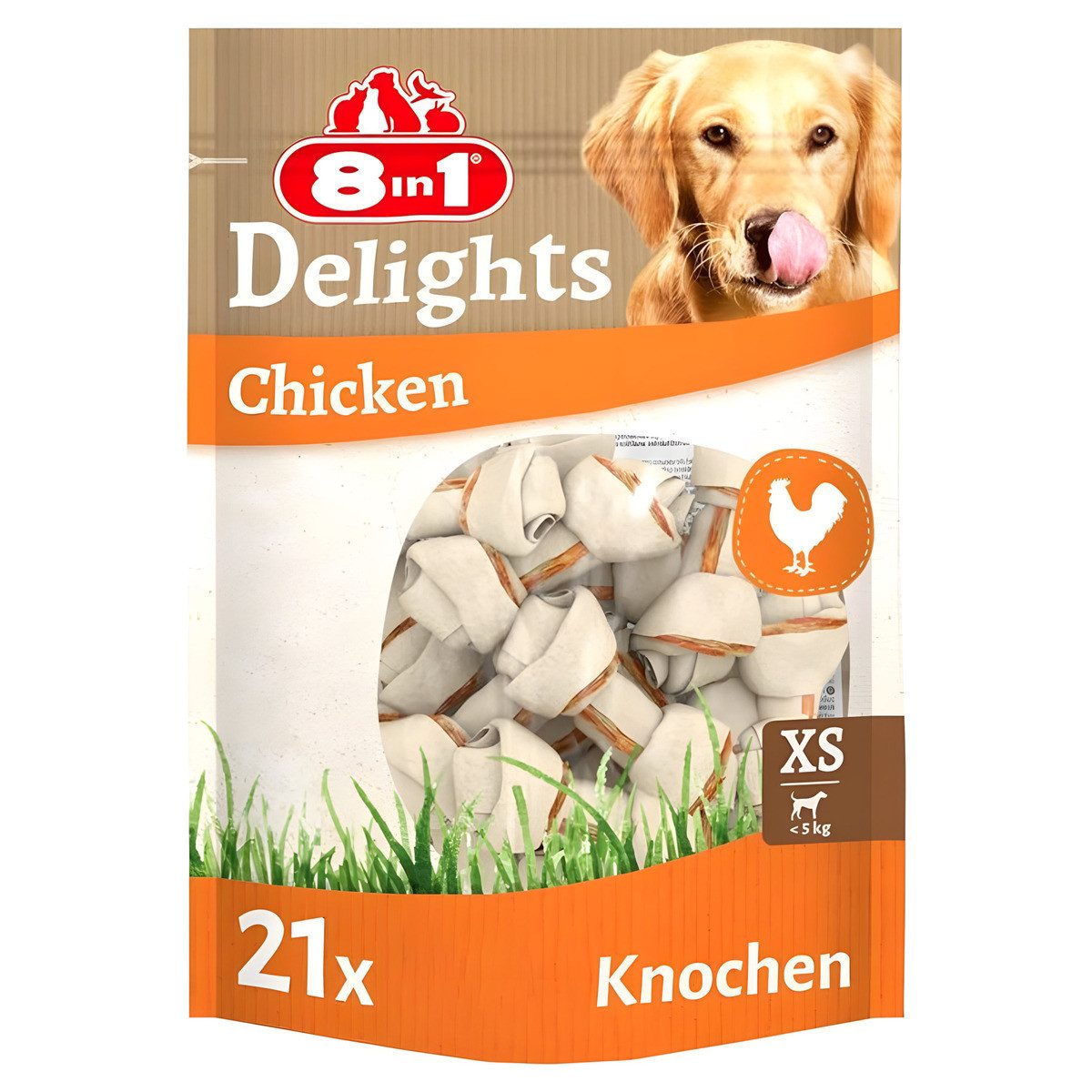 8in1 Delights Kauknochen XS Beutel - 21 Stück, Snack für: Hund