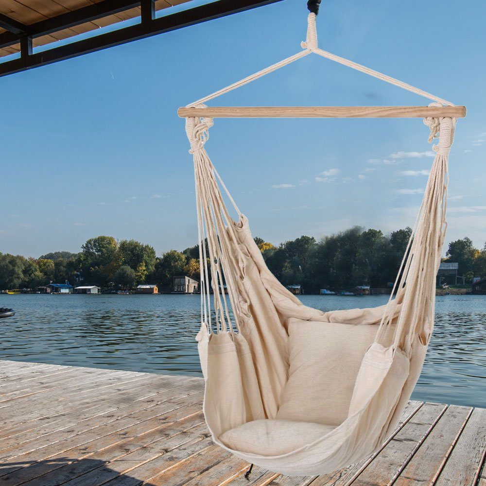 Outsunny Hängesessel Aus Baumwolle – Gepolsterter Schaukelstuhl Für Garten, Terrasse, Balkon