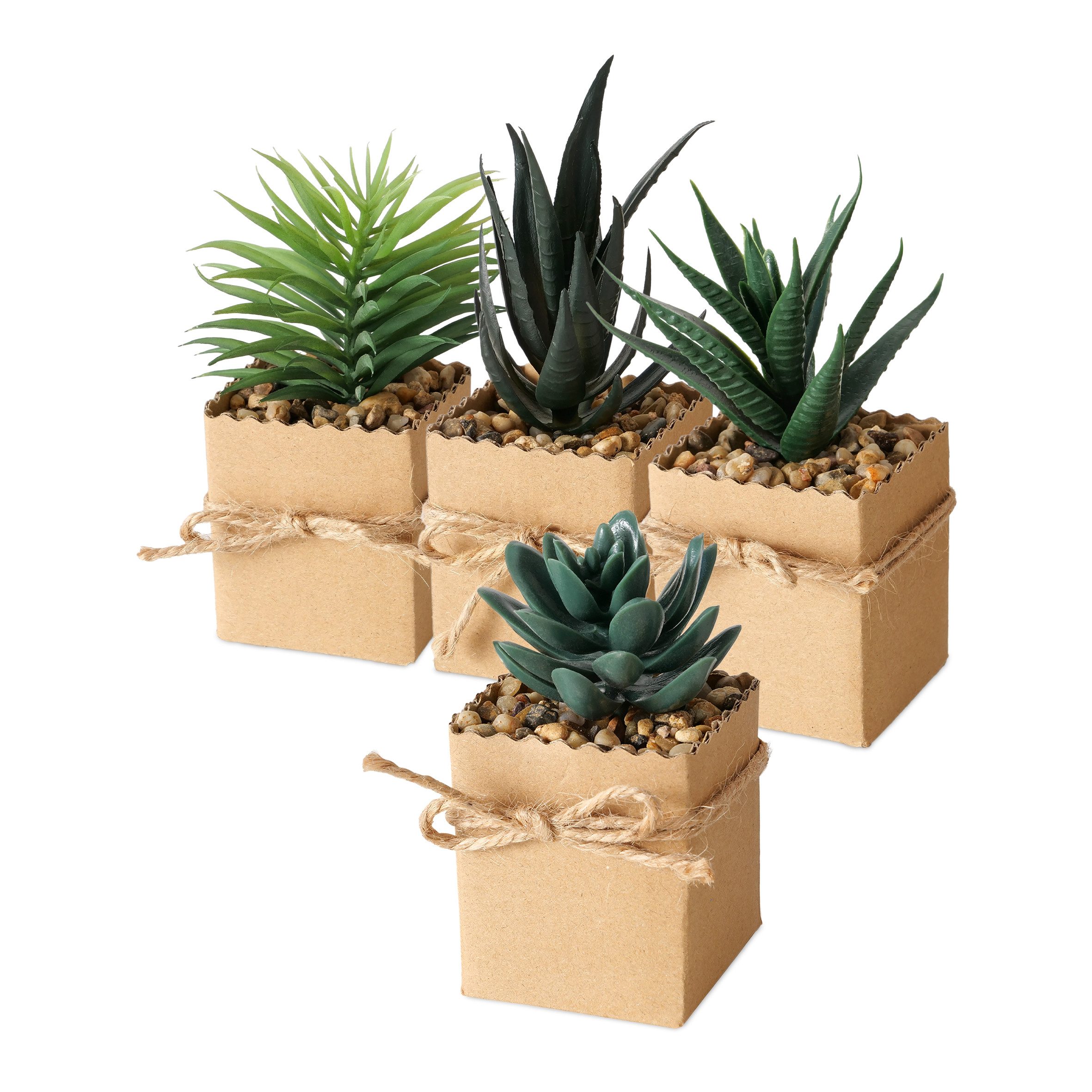 Kunstpflanze Sukkulente im Papier Topf 6 x 5 cm - 4er Set - mit Blumentopf