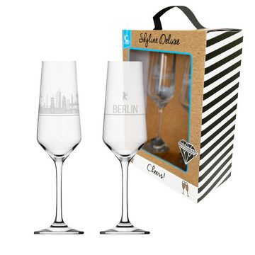 3forCologne Sektglas Sektglas Berlin 2er Set mit Skyline - Das exklusive Sektglas mit den wichtigsten touristischen Sehenswürdigkeiten. (Kristallglas - Made in Germany)