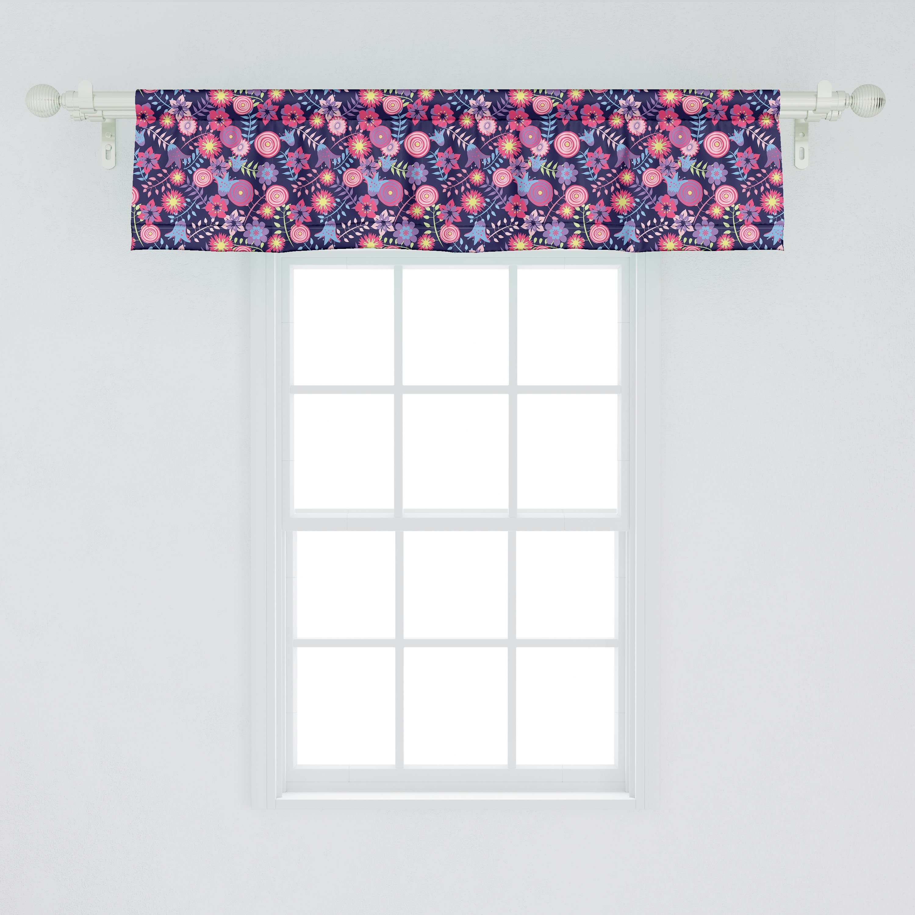 Küche Microfaser, Dekor Volant Blumen Abakuhaus, für Schlafzimmer Scheibengardine Verschiedene Vorhang Botanisch mit Abstrakte Stangentasche,