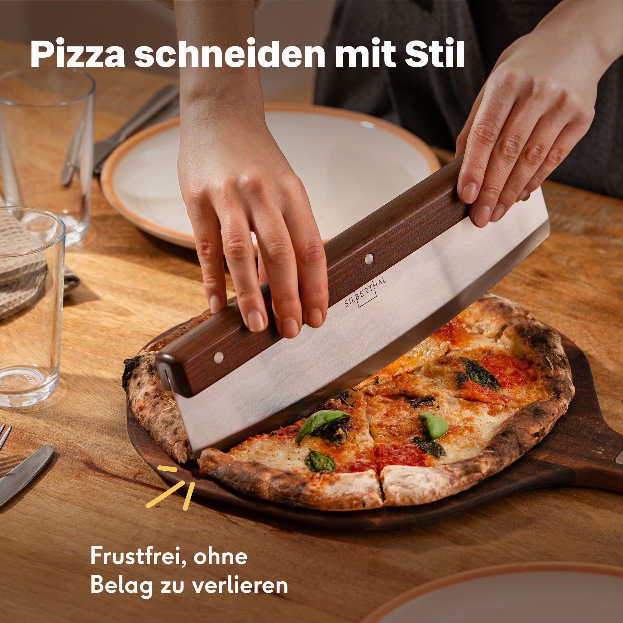 SILBERTHAL Wiegemesser 32cm für Pizza, Flammkuchen, Nüsse und Kräuter