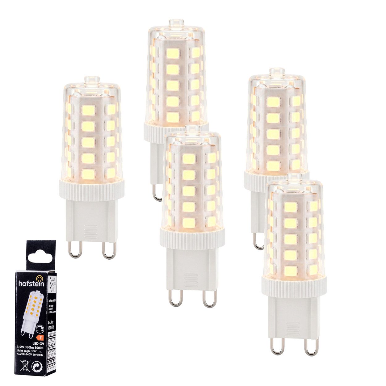 hofstein LED-Leuchtmittel 5er Set Glühbirne G9 Warmweiß dimmbar 3,5 Watt G9, G9, 3000 Kelvin, 330 Lumen, Filament, Klar