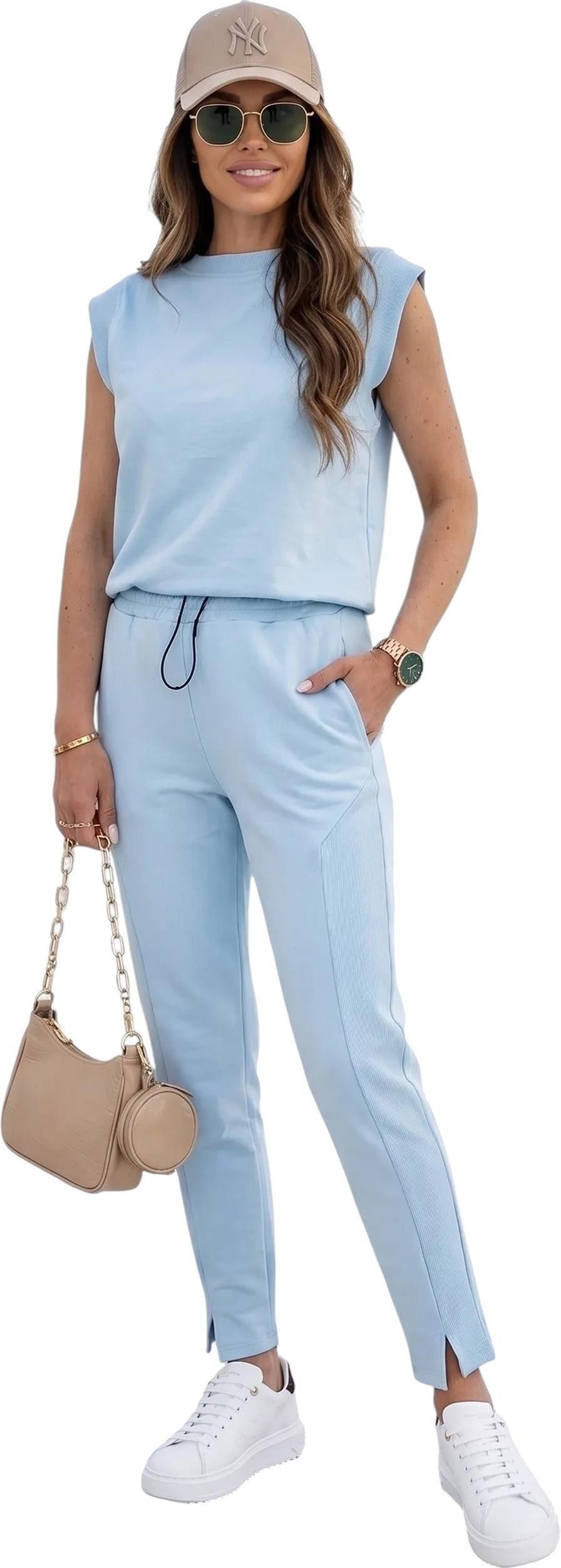 EloModa Jogginganzug Damen Freizeitanzug 2-teilig – Baumwollmix Lounge Set mit Schulterdeta (2-tlg), Modisches Damen Freizeitset mit bequemem Tragekomfort
