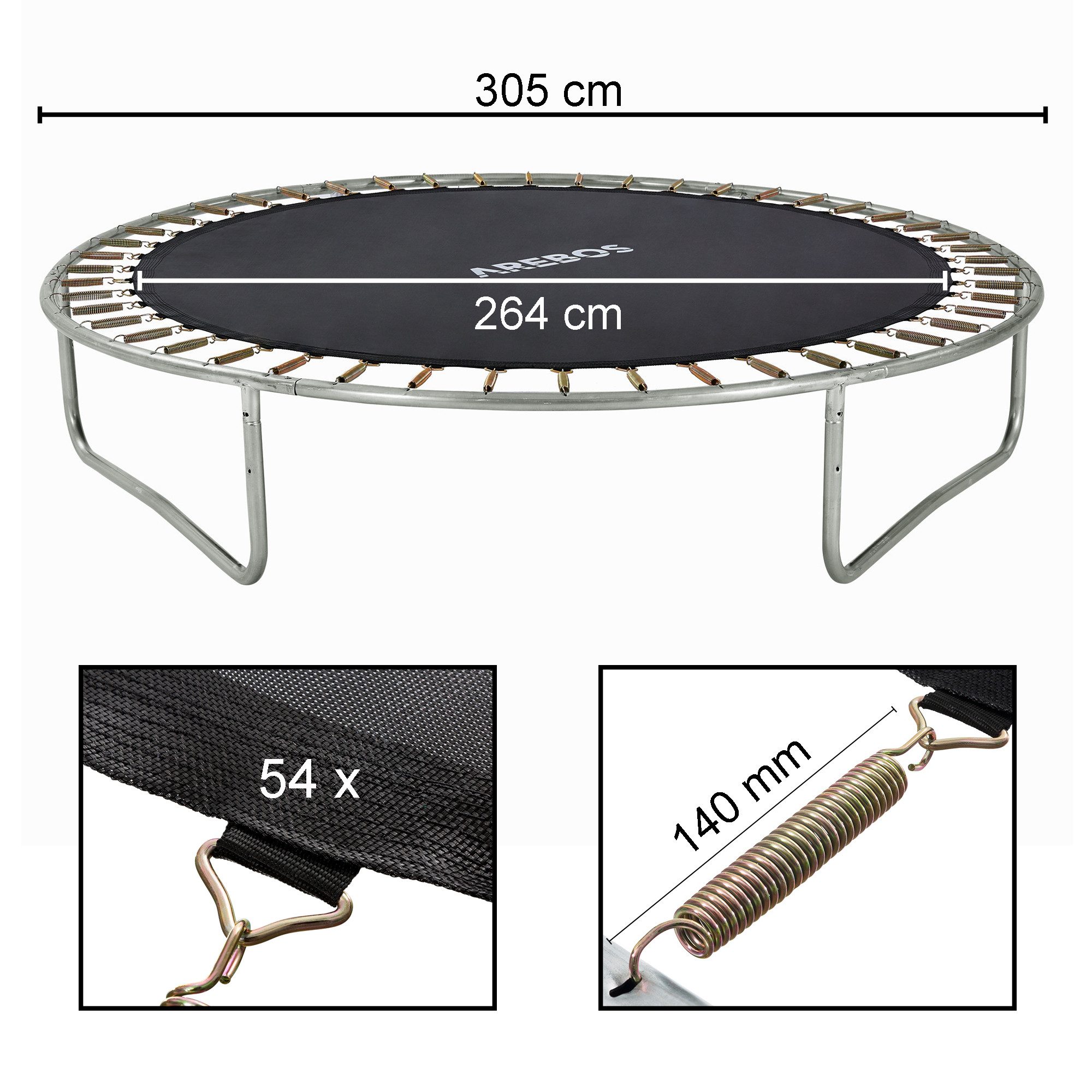 Arebos Hochsprungmatte für Trampolin Gestell Ø 305 cm 54 Ösen 140 mm Federn, Maximale Belastbarkeit: 150 kg