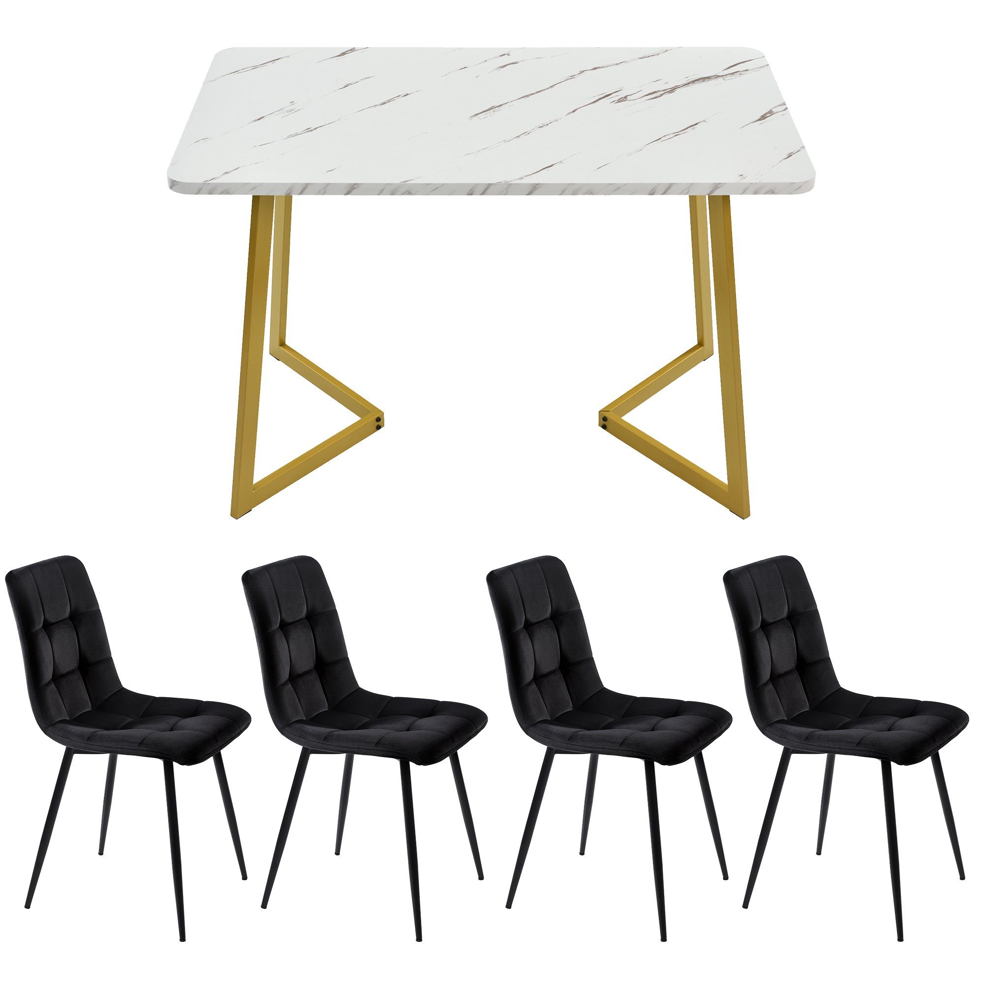 WISHDOR Essgruppe, (Sitzfläche aus aus 5-tlg., Stühle Ein Tisch Ein und Metall, Stühle), Tisch vier Leinen und vier Gestell