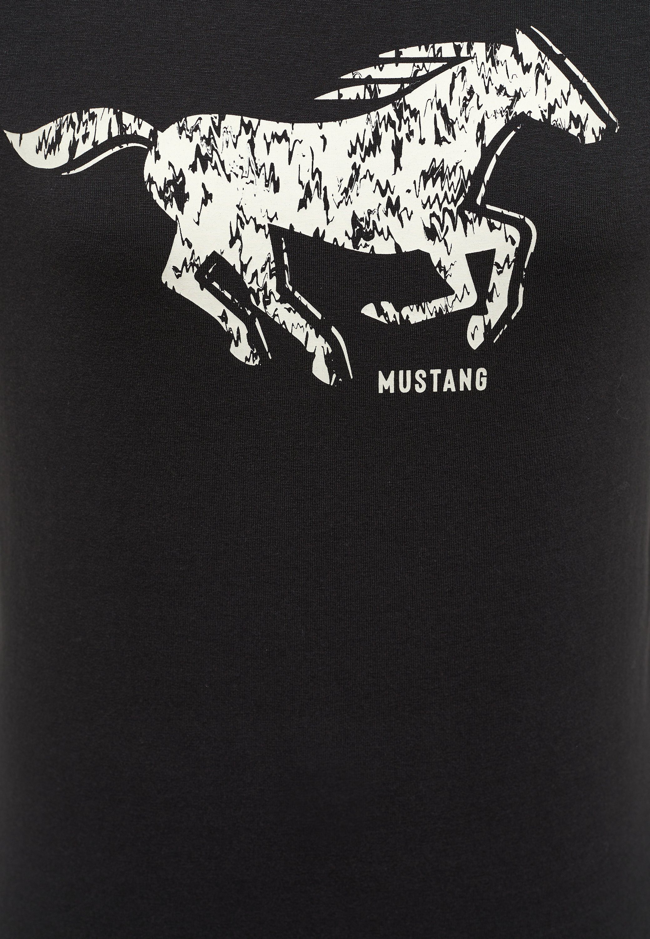 schwarz MUSTANG Print-Shirt Kurzarmshirt Mustang T-Shirt