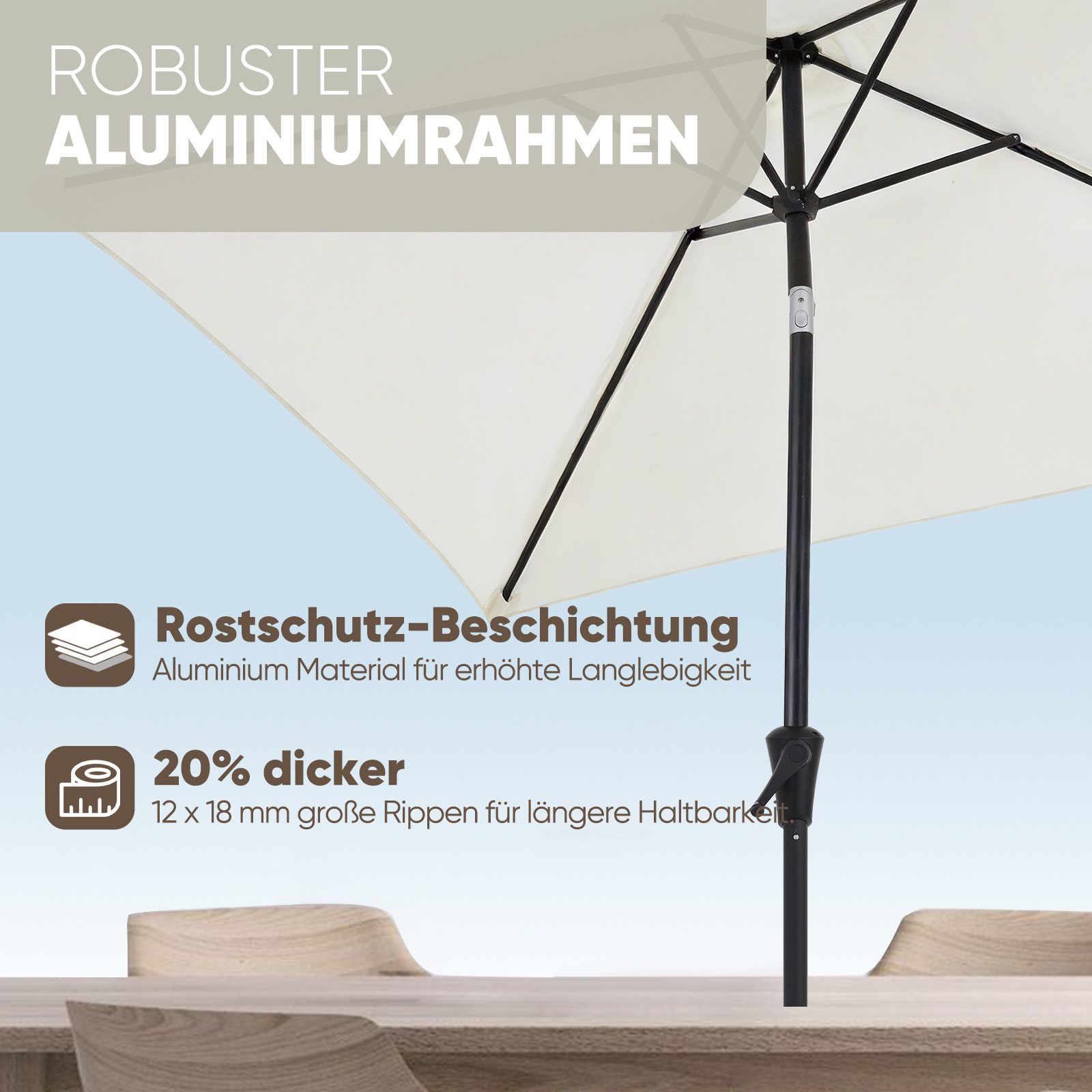 Sekey Sonnenschirm Rechteckig mit Kurbel Gartenschirm Groß Marktschirm UV Schutz, LxB: 300,00x200 cm, Sonnenschirm 300 x 200 Aluminium Marktschirm, 30° knickbar, für Garten
