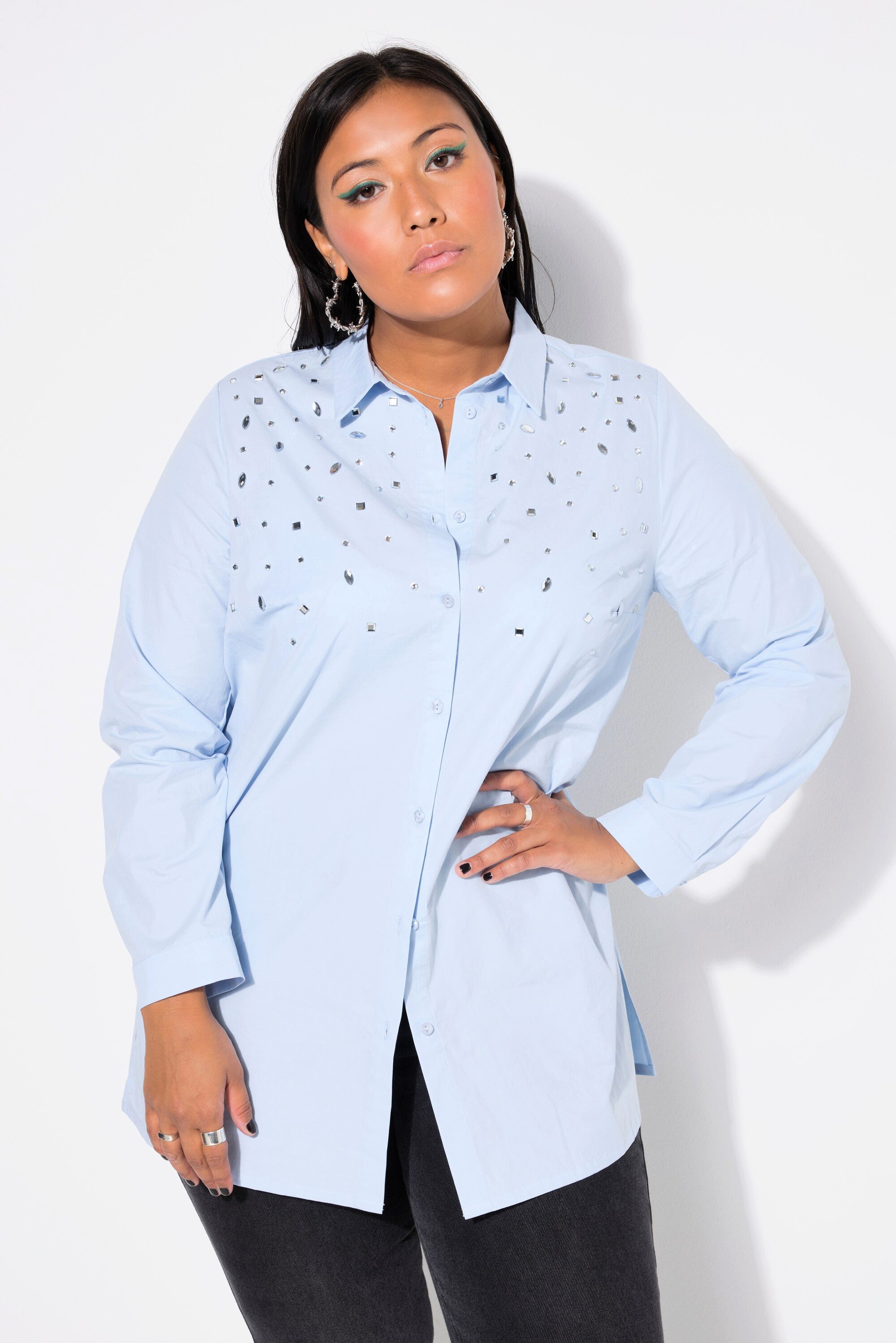 Studio Untold Hemdbluse Hemdbluse gerade Ziersteinchen günstig online kaufen