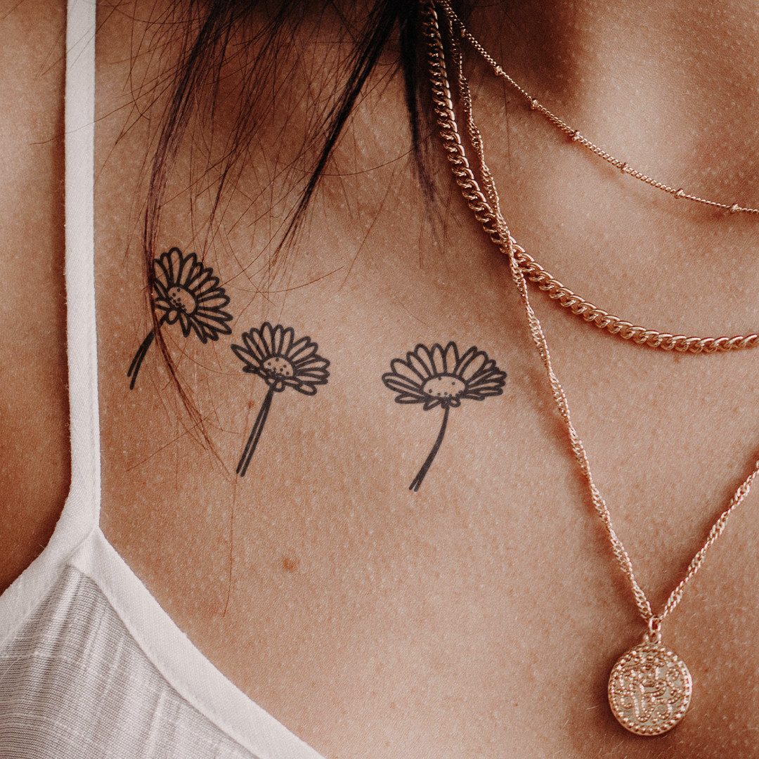 Inkster Schmuck-Tattoo Drei Gänseblümchen Tattoo, wasserfestes temporäres Tattoo, 2 Wochen Halt