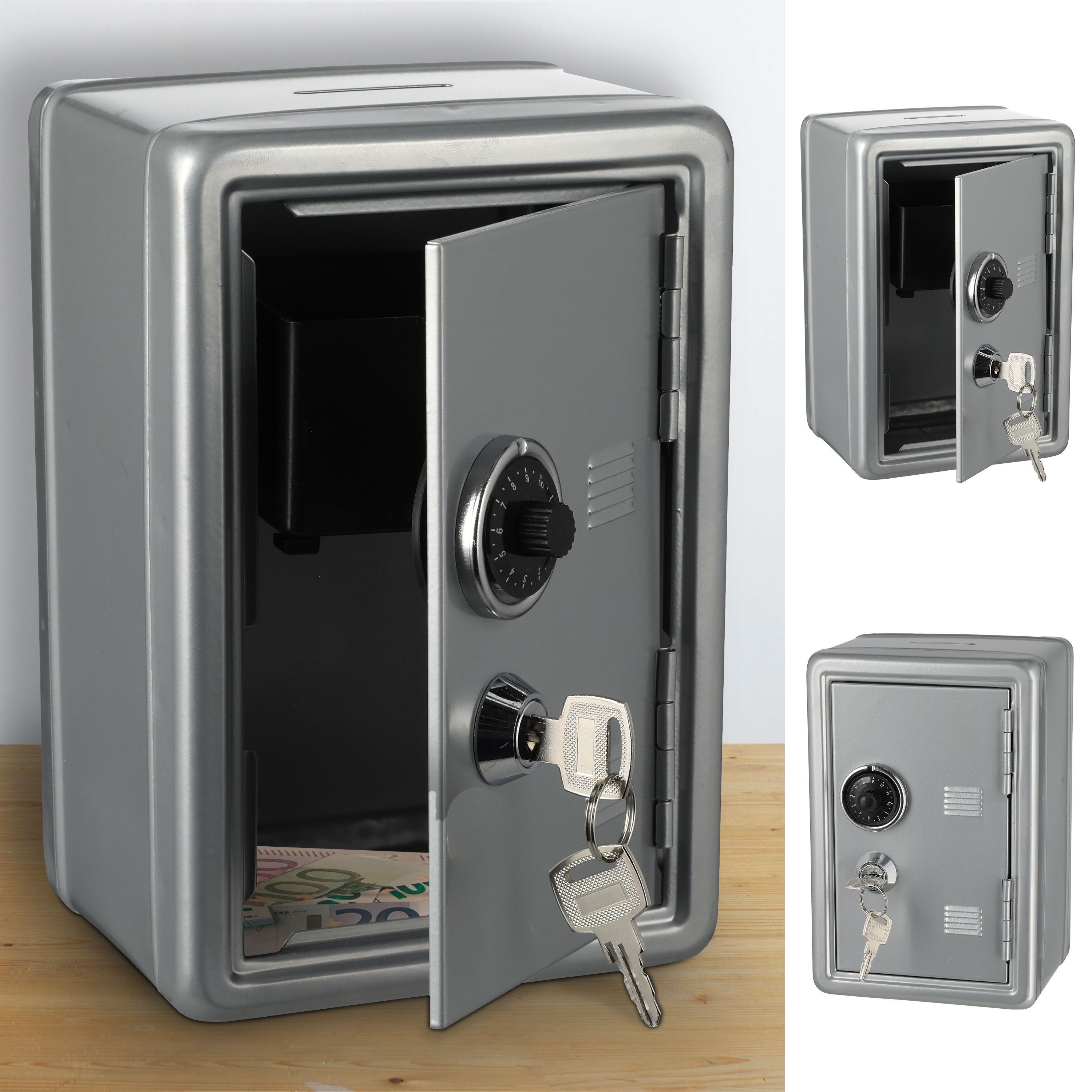 CEPEWA Spardose Spardose Tresor Metall silber 12x18x10cm