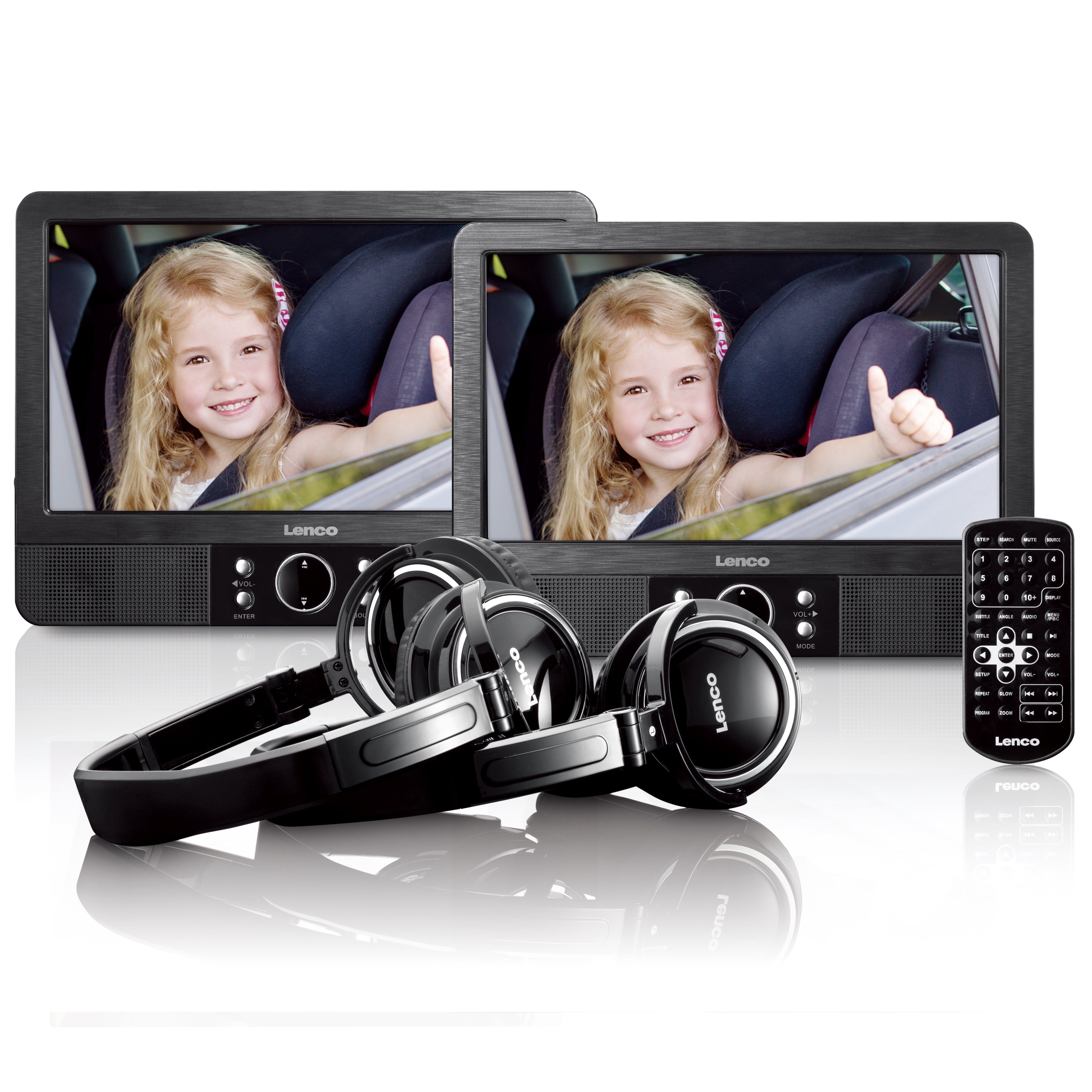 Lenco MES-415 Portabler DVD-Player (HD-Auflösung, 2er DVD-Set, 9 Zoll-Display, USB- & SD/MMC inkl. Kopfhörer & Halterung)