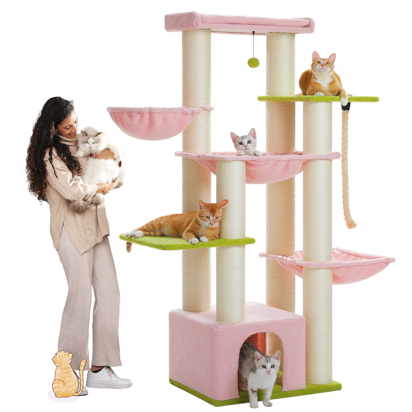 PAWZ Road Kratzbaum Kratzbaum Grosse Katzen stabil 13 Sisalpfosten(11cm), XXL 169 cm, Schwarz