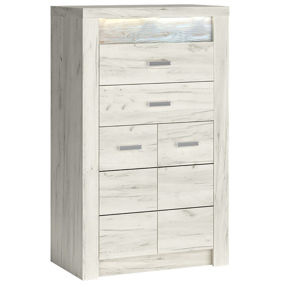 Lomadox Kommode INGENIO-161, Hochkommode Sideboard Highboard Wohnzimmerschrank modern in weiß