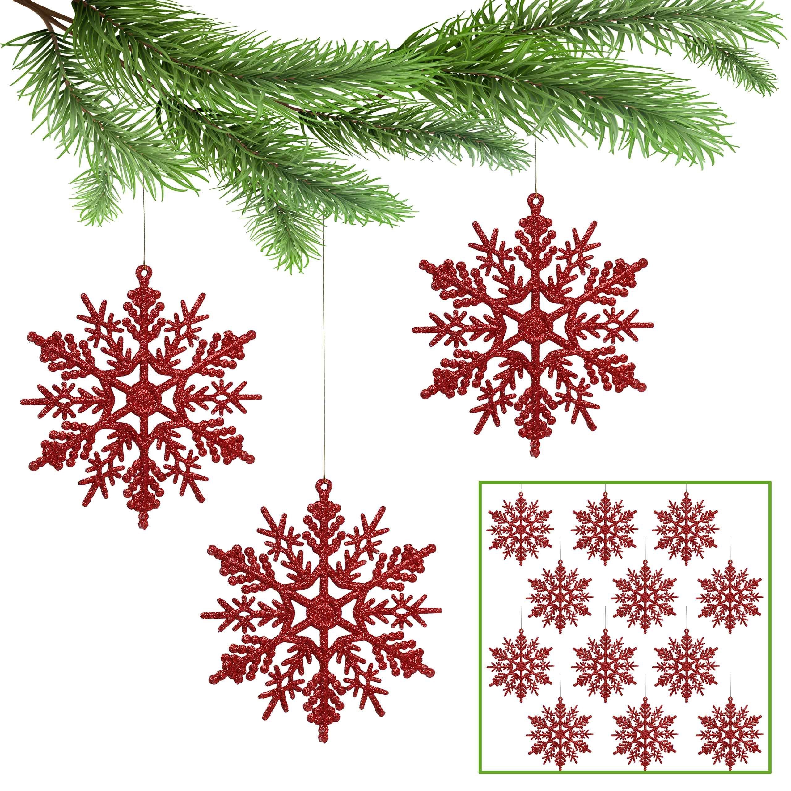 Sarcia.eu Weihnachtsbaumkugel Rote Sterne, Weihnachtsbaum-Schneeflocken 10cm, 12 Stück