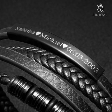 UNIQAL.de Armband mit Gravur Personalisiertes Lederarmband Herren "SHAPE" mit Gravur, geflochten, (Edelstahl, Echtleder, Casual Style, handgefertigt in Deutschland)
