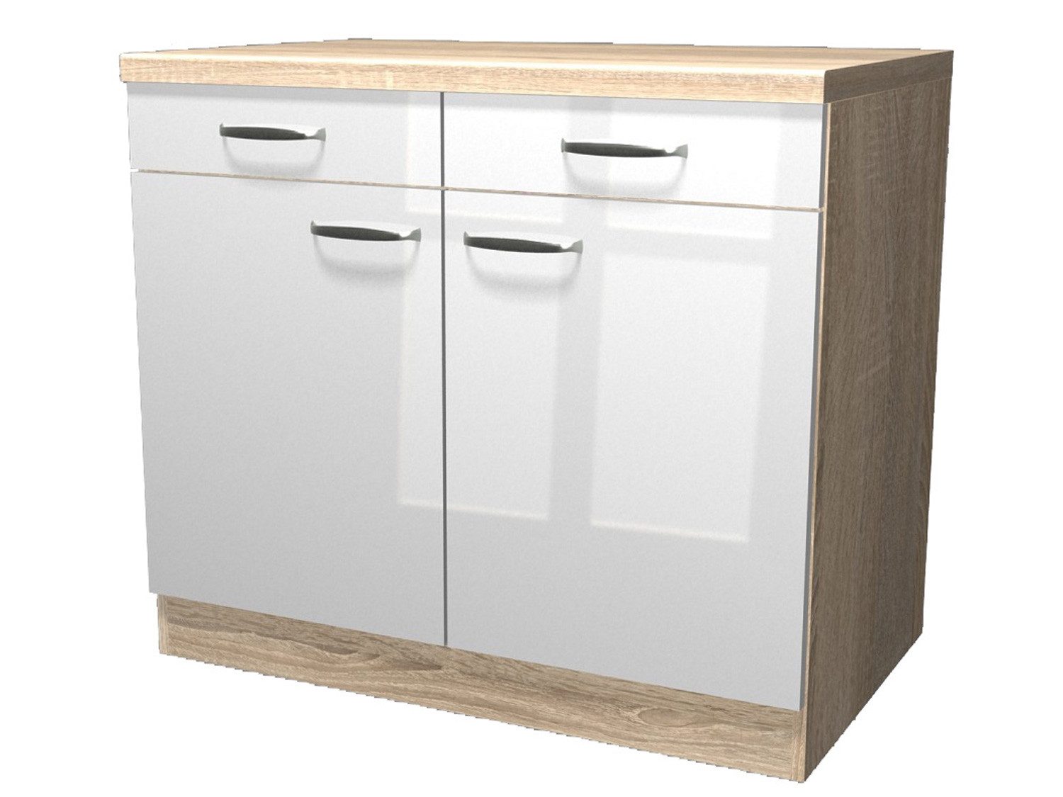 Flex-Well Unterschrank Küchenunterschrank - 100 cm breit - Hochglanz Weiß Sonoma Eiche