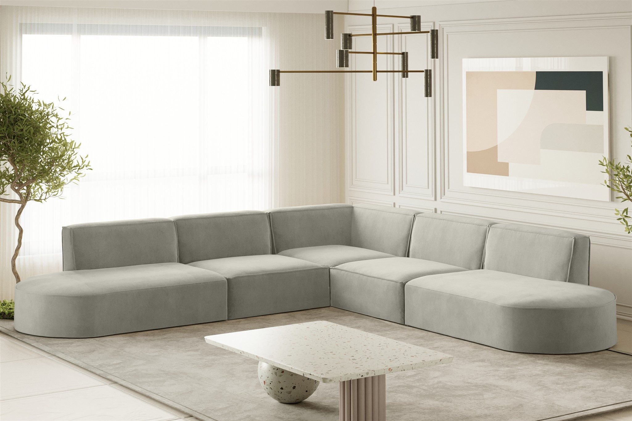 Fun Möbel Ecksofa Designersofa PALMA Seite Universal in Stoff Noel und Scala, Rundumbezug, Kann links oder rechts in Raum platziert werden