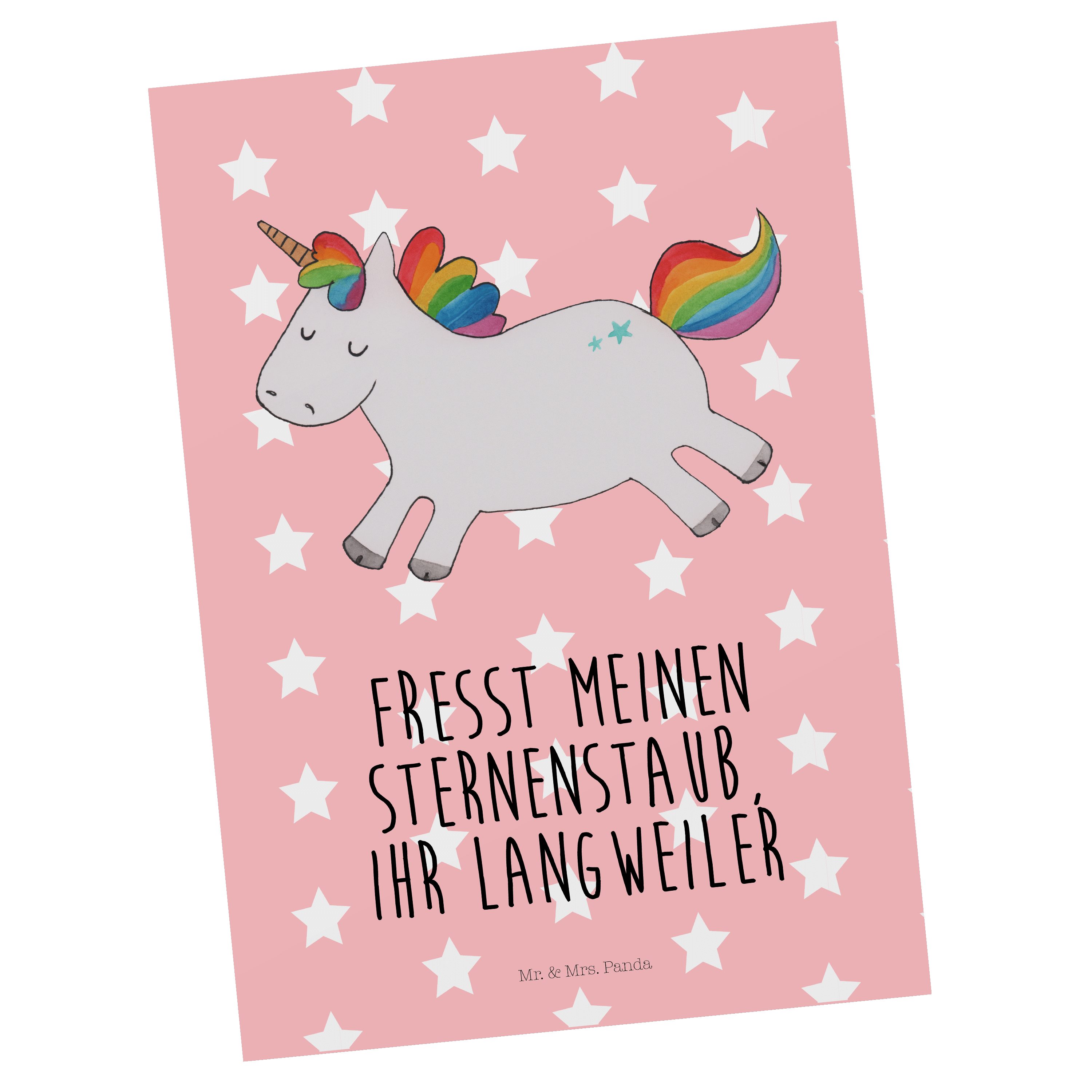 Mr. & Mrs. Panda Postkarte Einhorn Happy - Rot Pastell - Geschenk, Unicorn, Einhörner, Einhorn D