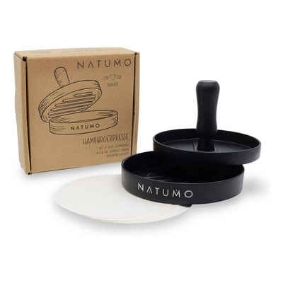 natumo Burgerpresse aus Aluguss mit 50x Trennpapier - Ø 11cm, 200g - Schwarz, Metall