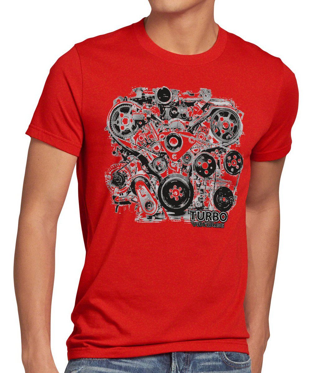 style3 Print-Shirt Herren T-Shirt Turbo Vintage Muscle Car Auto mustang motor us werkstatt tuning V6 V8 rot