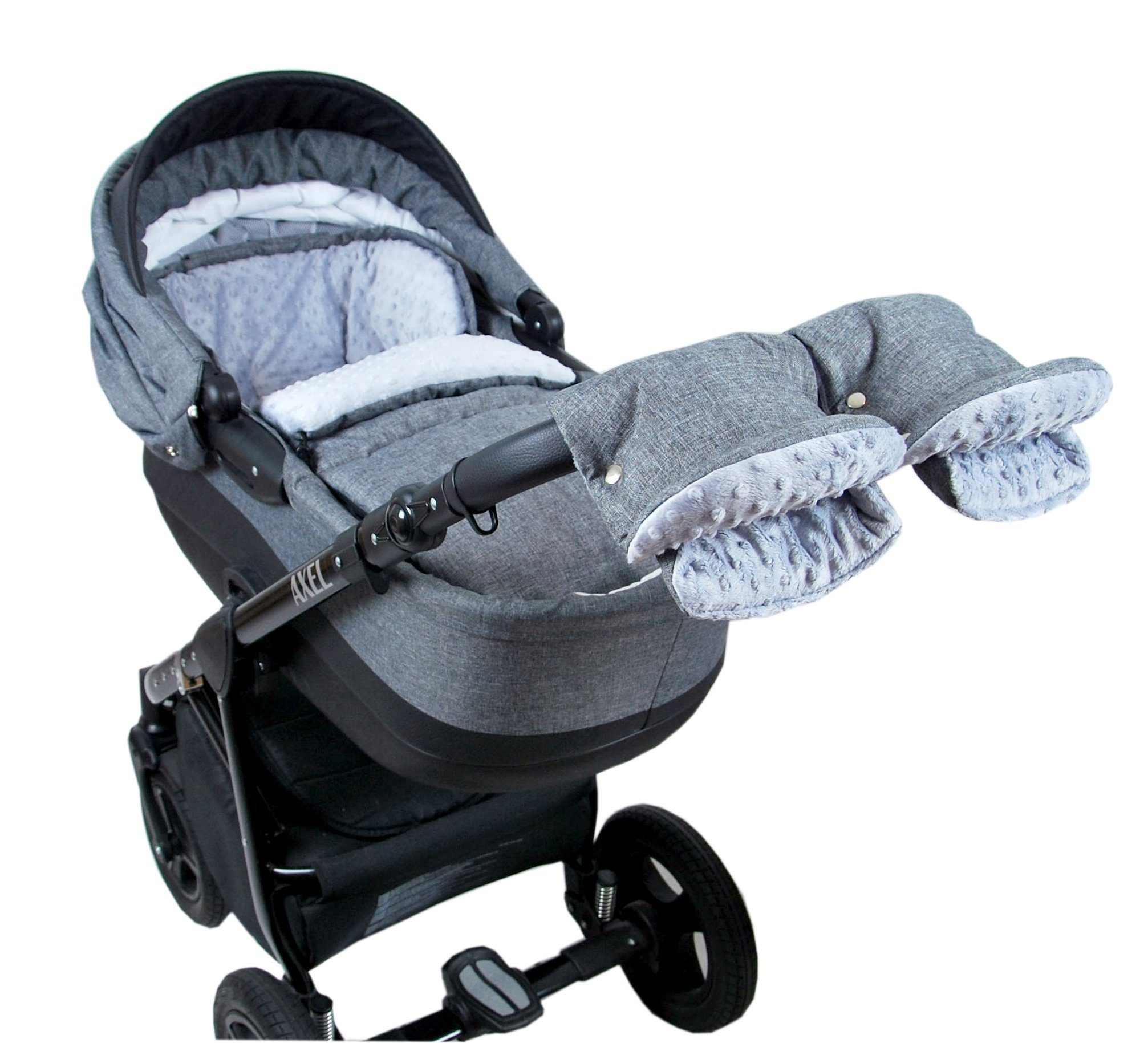 BabyLux Fußsack BABYLUX Fußsack MINKY Kinderwagen Buggy Fleece Babyschale Thermo, Grau + Minky Grau 3tlg + Muff