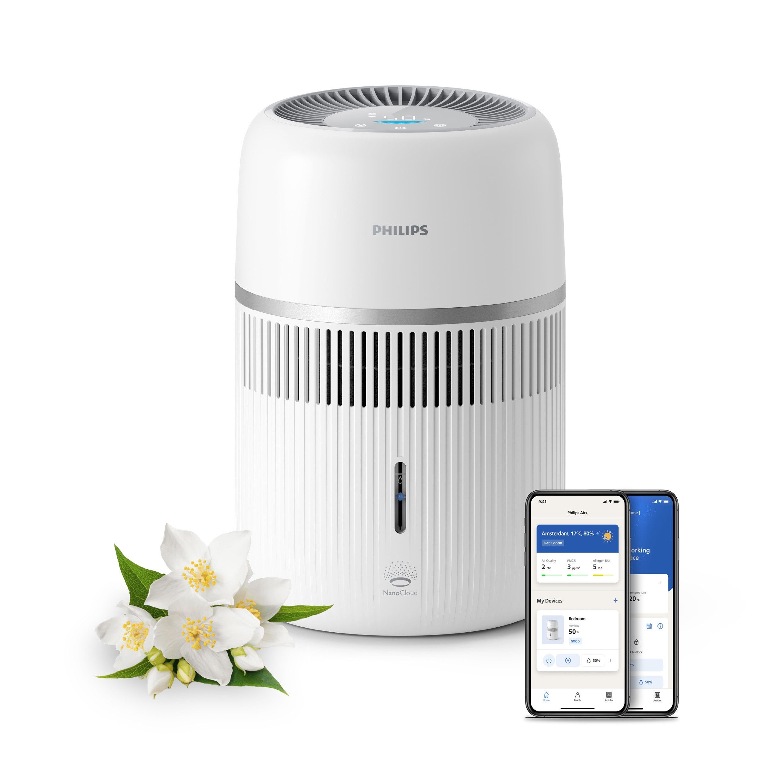 Philips Luftbefeuchter HU4210/04 4000 Series mit 300ml/h Befeuchtungsrate, 3,5 l Wassertank, für Räume bis 44 m², mit App-Verbindung