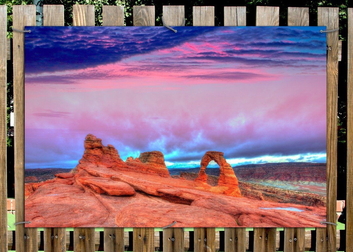 Thumbnail - Wallario Sichtschutzzaunmatten Farbenfrohes Naturdenkmal - Steinbogen im Nationalpark Arches