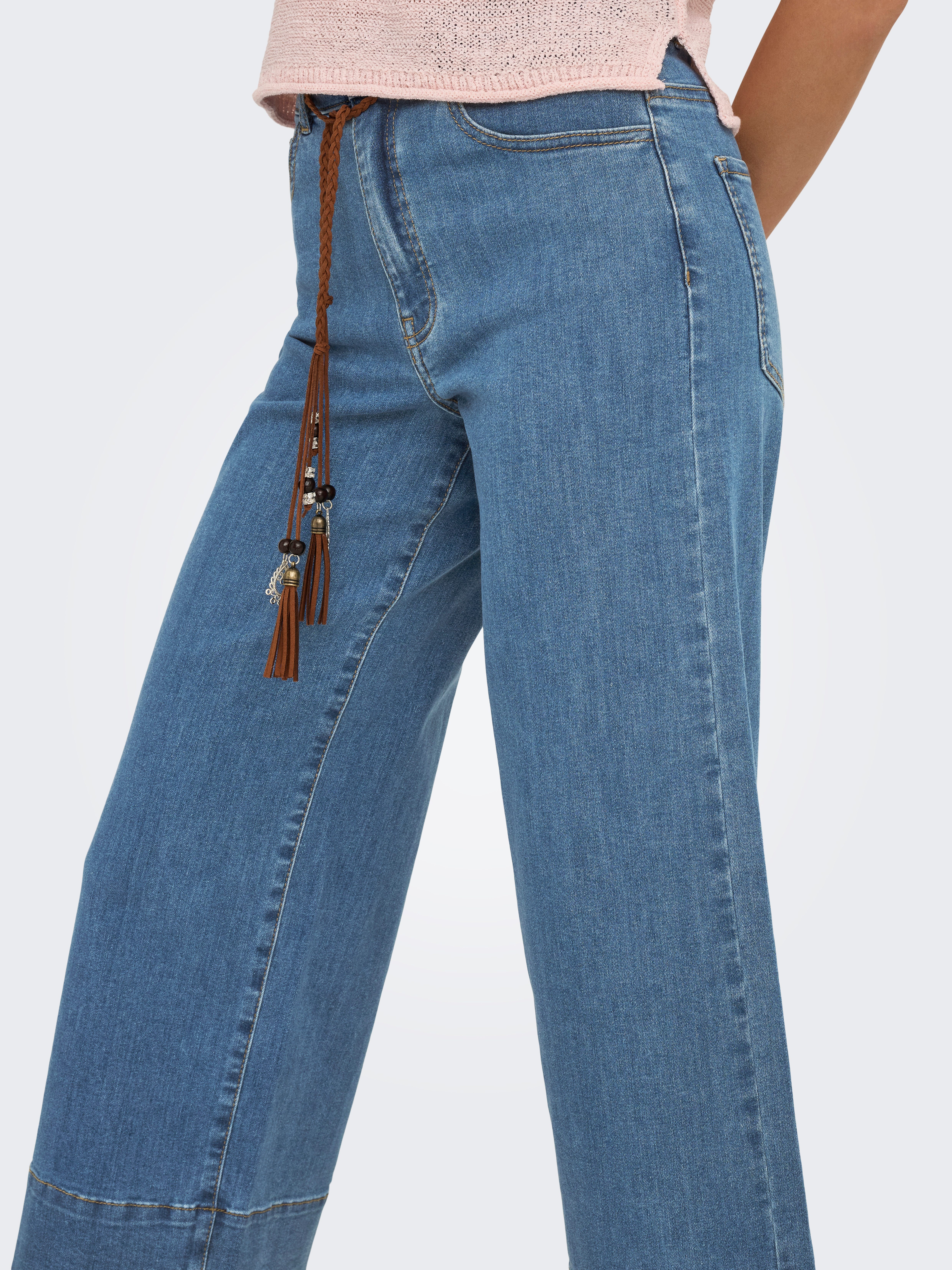 ONLY High-waist-Jeans ONLMADISON HW BELT WD CRP DNM GUA165NOOS Materialmix, High Waist, verkürzte Länge