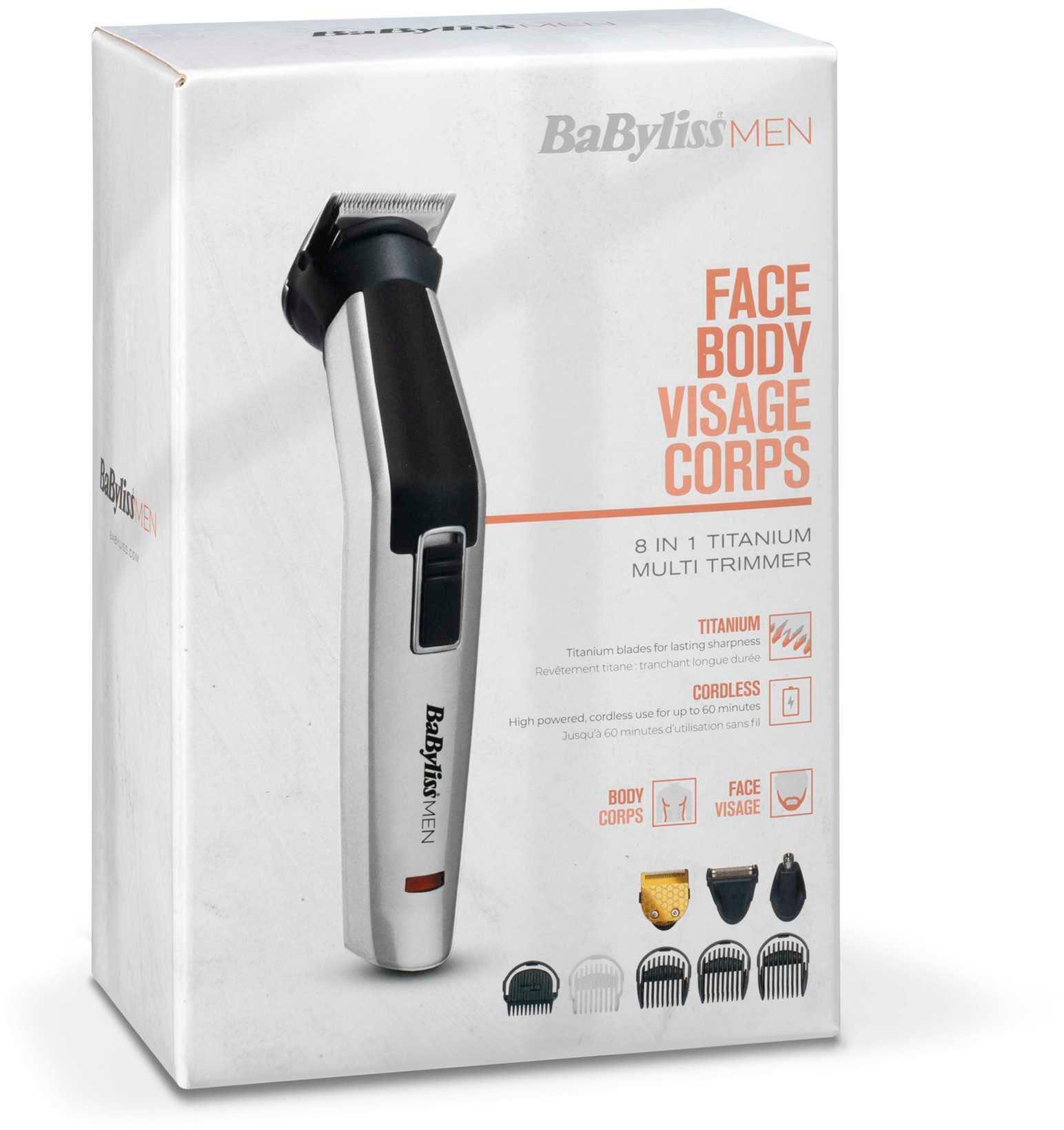 BaByliss Multifunktionstrimmer für Titanium MT726E 8in1 Multigrooming Gesicht&Körper Set MEN