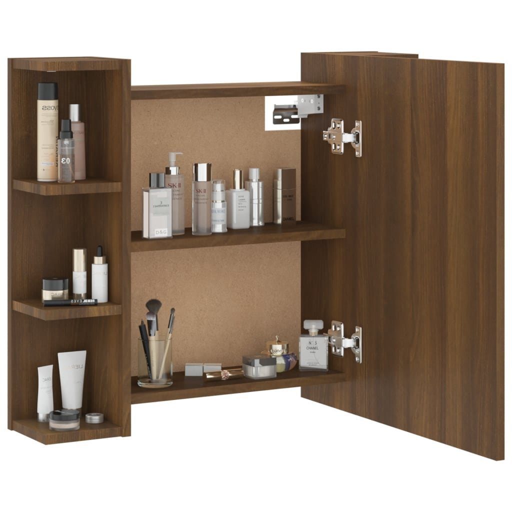 vidaXL Braune mit cm Badezimmerspiegelschrank Braun Eichen-Optik 70x16,5x60 Spiegelschrank Eiche (1-St) LED