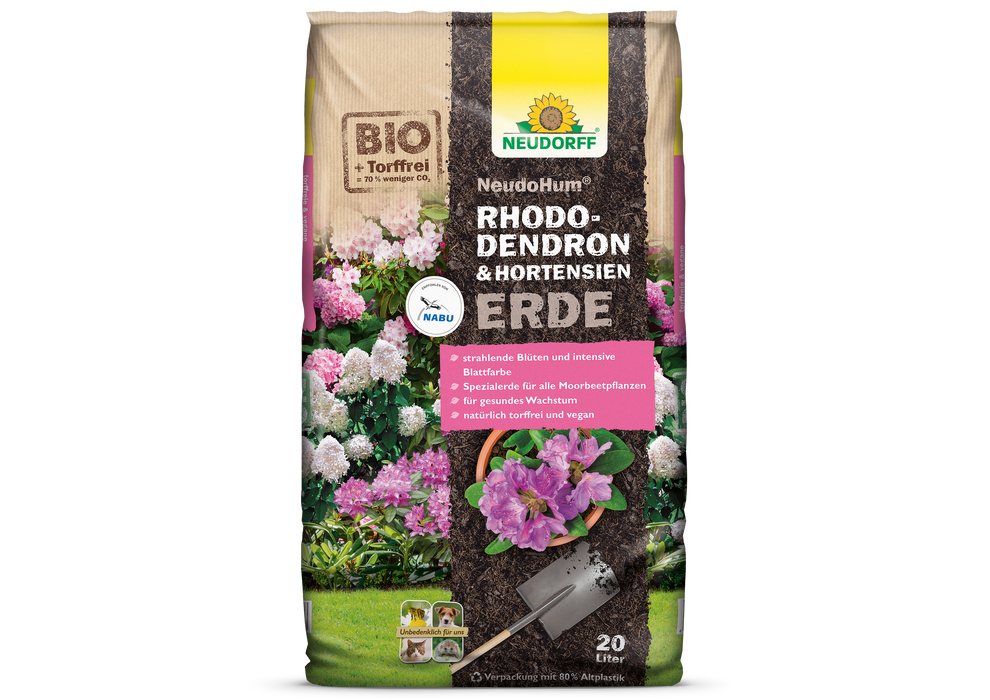Neudorff Spezialerde NeudoHum Rhododendron- und HortensienErde 40 Liter, mit Organische Grunddüngung, (Einzelartikel, Für strahlende Blüten und intensive Blattfarbe), Niedriger pH-Wert, für kräftiges Wachstum