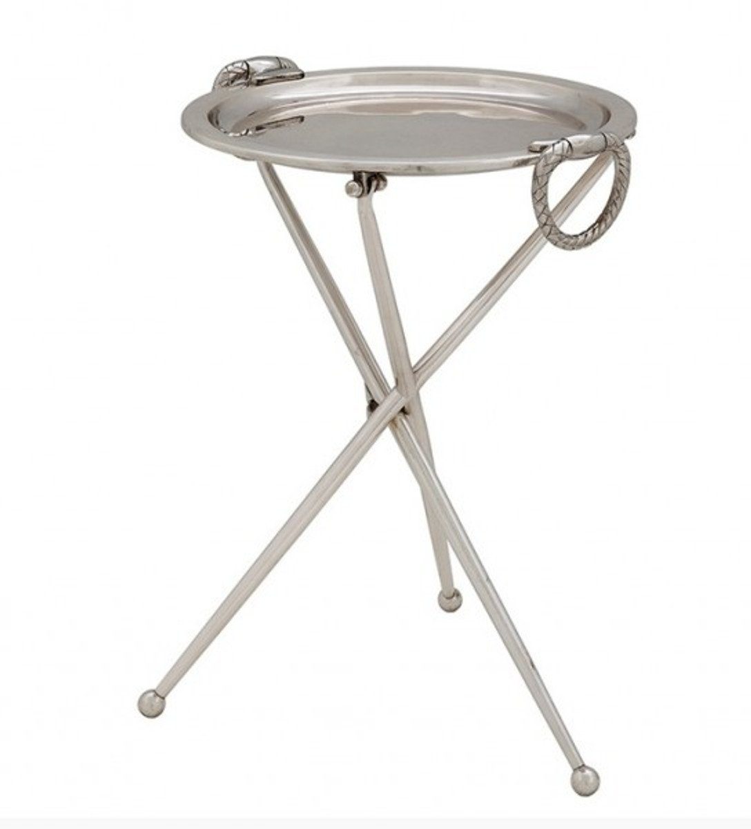 Casa Padrino Beistelltisch Designer Luxus Beistelltisch Silber Vintage Design Höhe: 43 cm, Durchmesser 33 cm - Edelstahl Tisch - Nickel Finish - Luxus Qualität