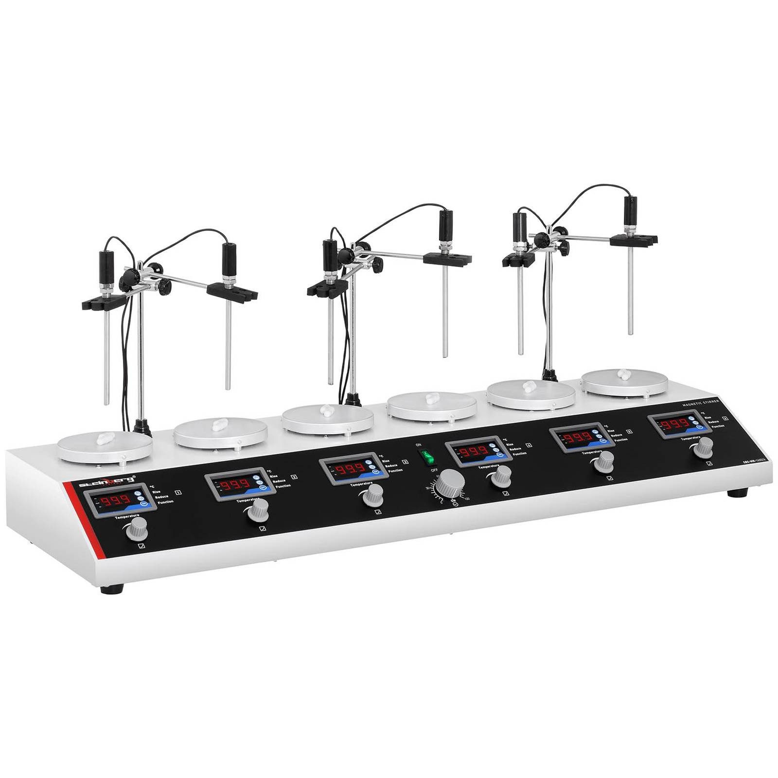 Steinberg Systems Rührquirl Magnetrührer 6 Fach Heizplatte Kochplattenmischer Wärmeplatte 870 Watt, L: 31 cm