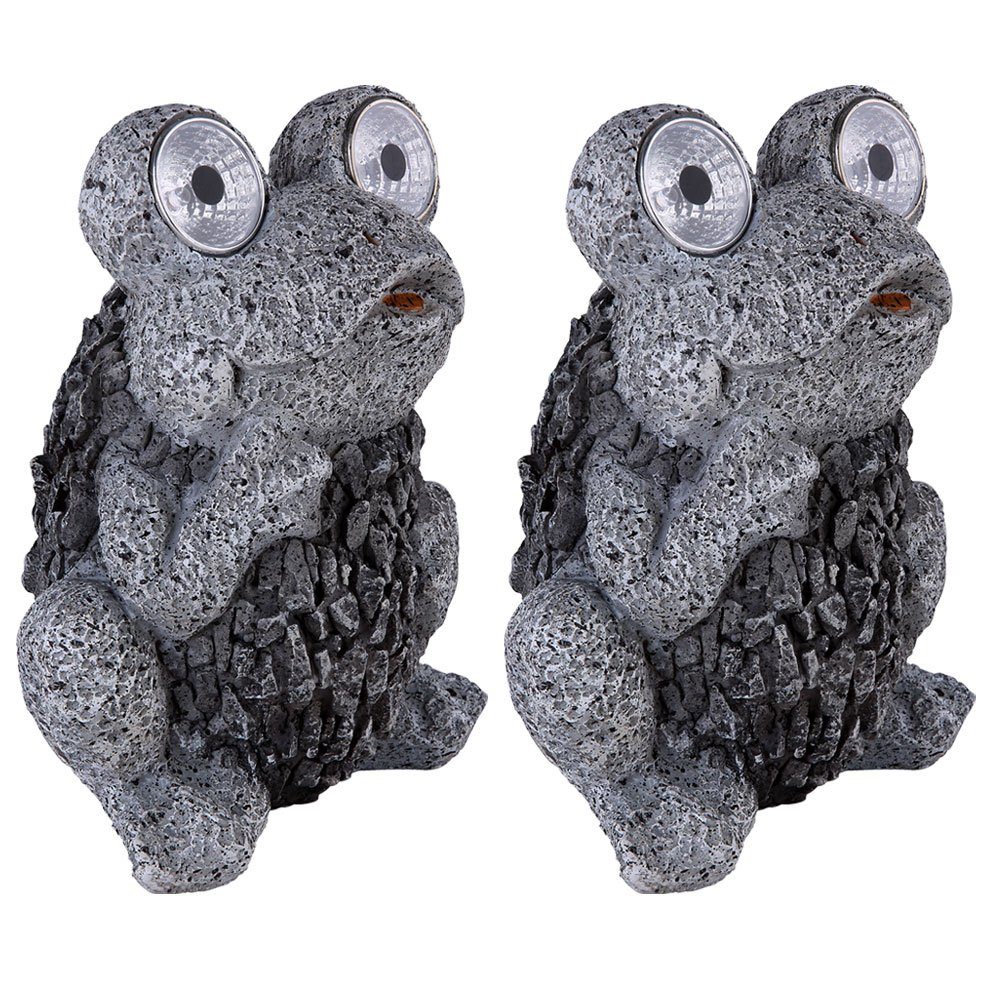 GLOBO LIGHTING LED Solarleuchte, LED-Leuchtmittel fest verbaut, Solarleuchte Frosch grau Solar Figur Frosch Außenlampe Steinoptik 2x