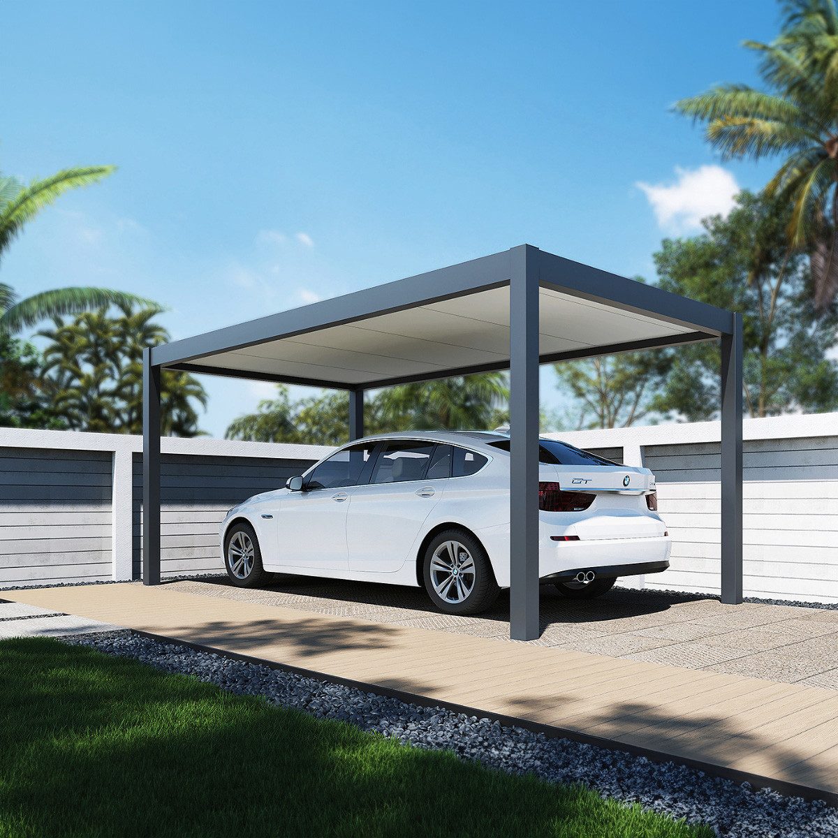 Weide Einzelcarport Carport Aluminium Pergola 3 x 5,3 M Garage anthrazit, BxT: 530x300 cm, 236 cm Einfahrtshöhe
