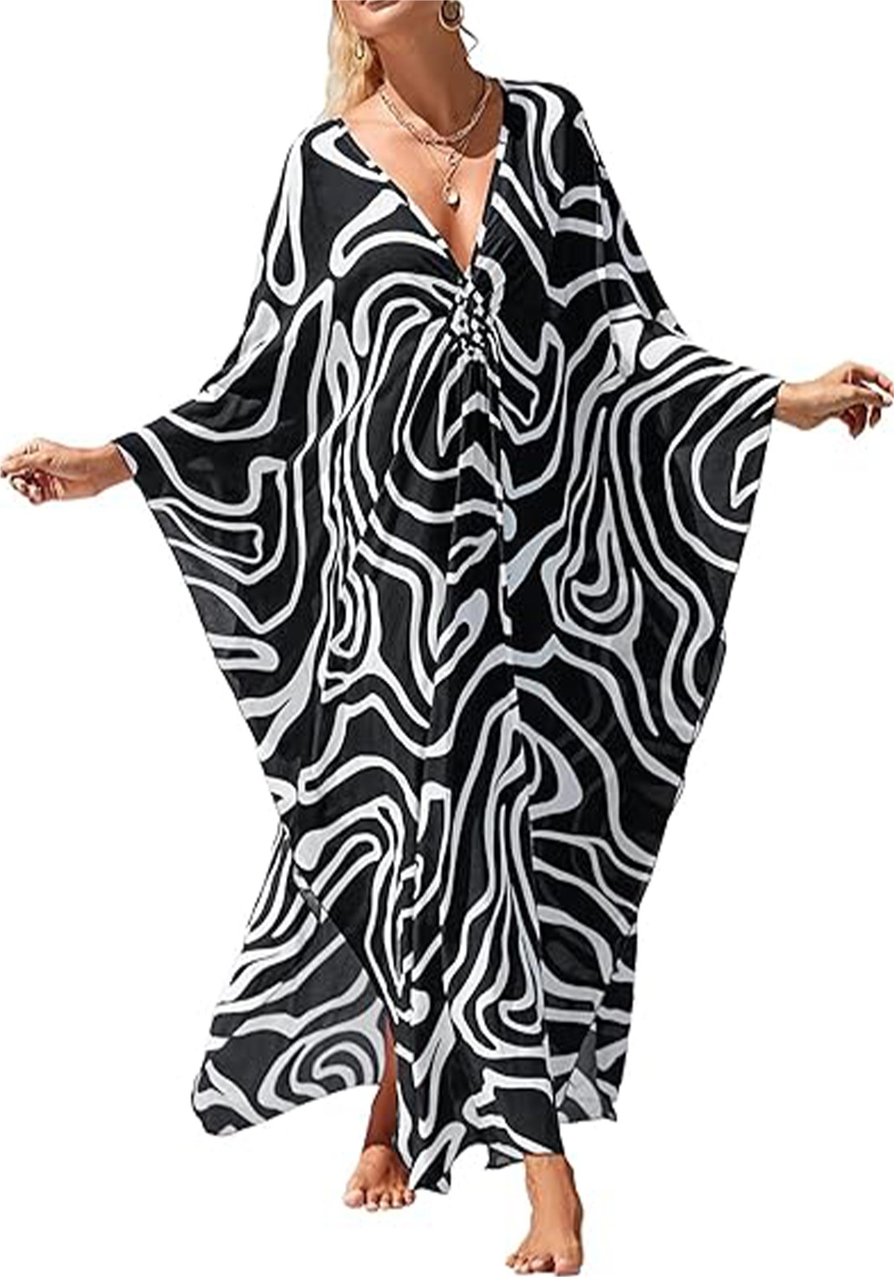 Mutig Strandkleid Cover Up Beachwear für Damen,Maxi Lange Strandkleid,Sommer Strandkleid (Boho-Strandponcho, Bikini-Cover-up, Strandponcho mit Druck, Geeignet für Strandurlaub, Reisen und Partys,Einheitsgröße) Sehr weich und angenehm zu tragen, fühlt sich