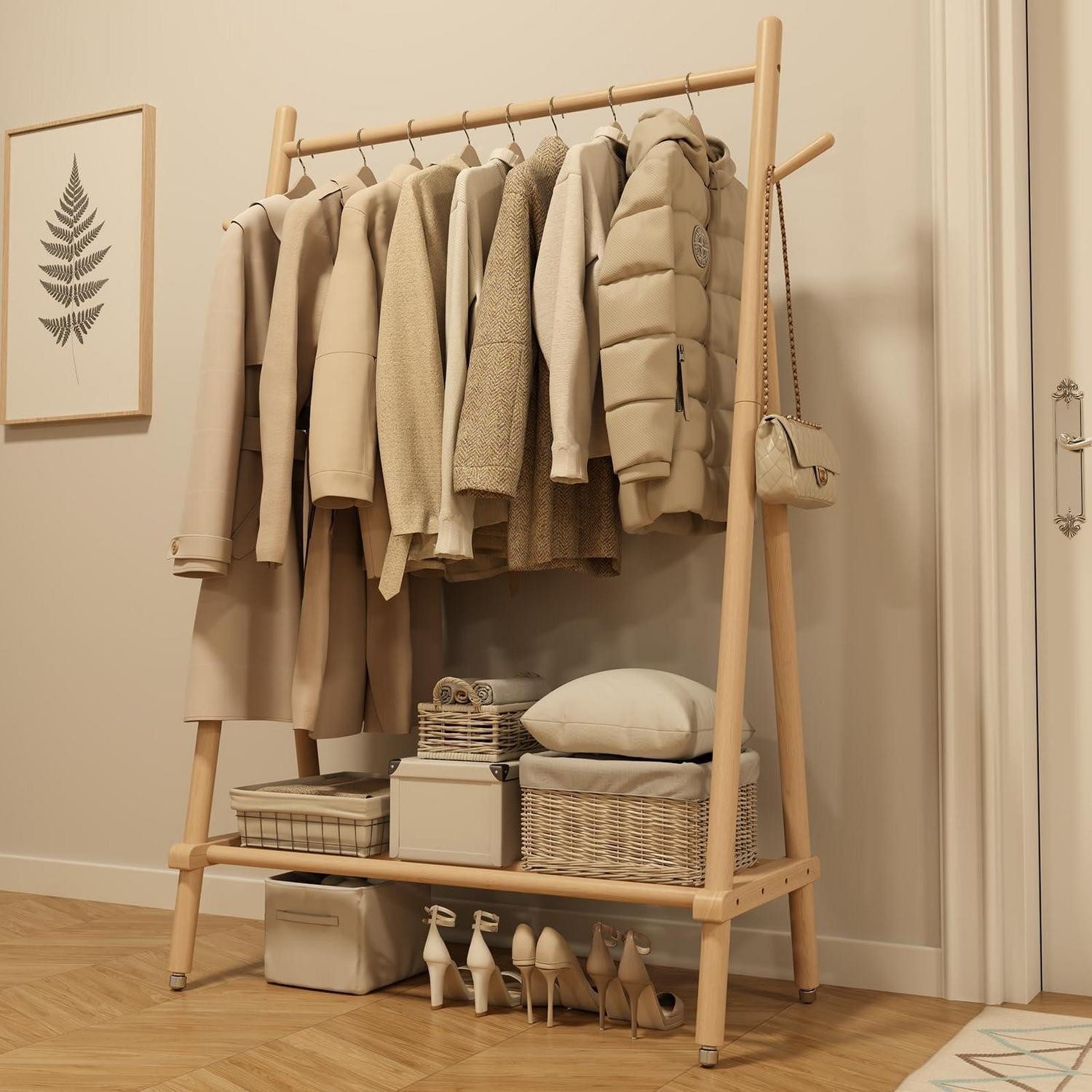 LuxusKollektion Kleiderständer Kleiderständer Massivholz Natur mit Rollen, (1 St)