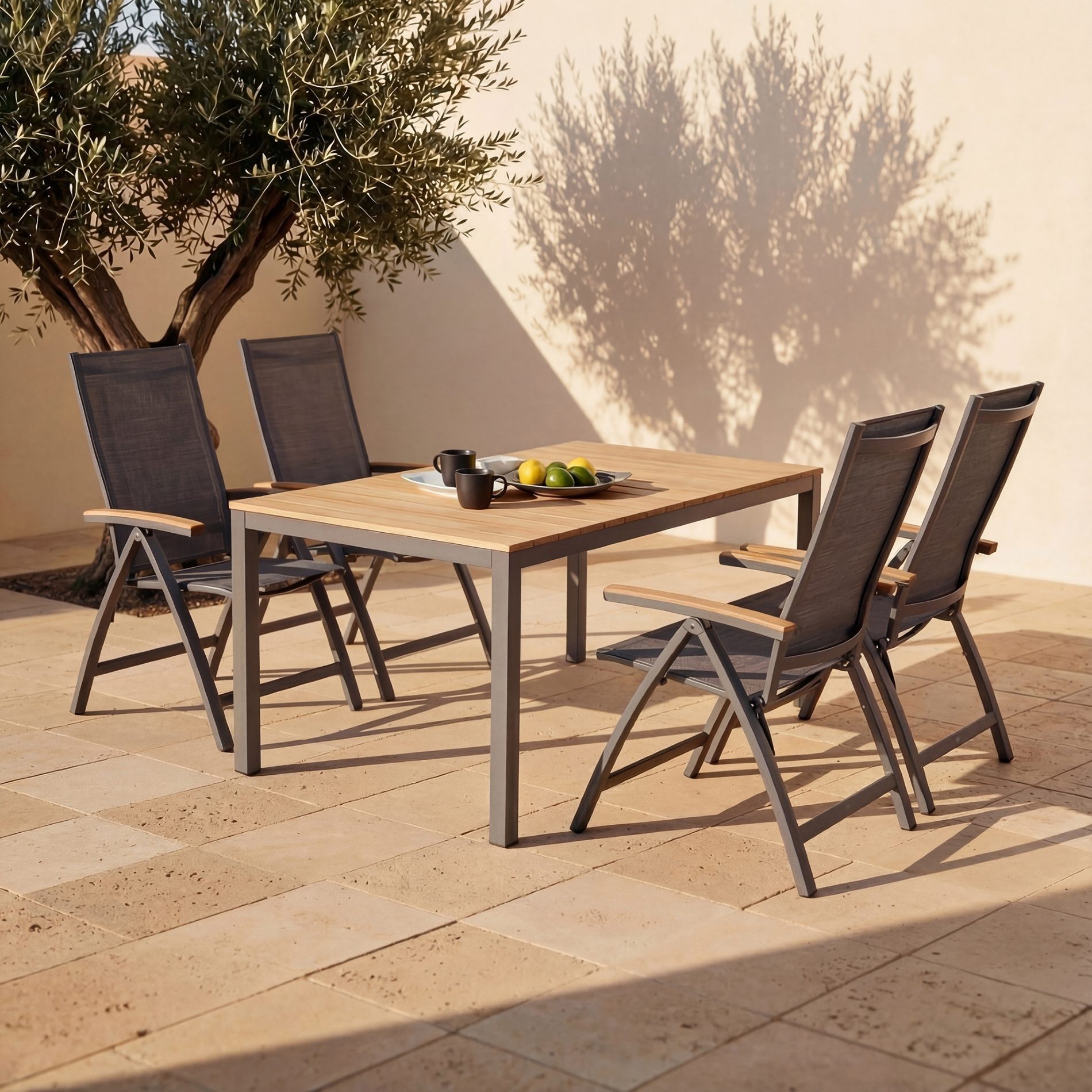 Liadomo Gartentisch Scalea, Outdoor-Tisch, Esstisch für Terrasse & Garten (echtes Holz), Tischplatte Teakholzleisten, Gestell Aluminium anthrazit