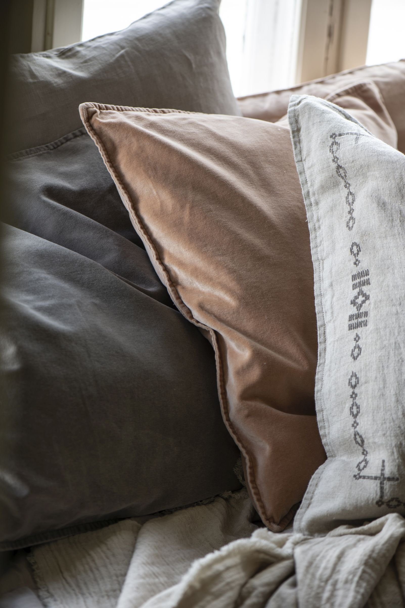 Ib Laursen Kissenbezug Kissenbezug Kissenhülle Samt Velour Linen Grau 52x52cm Ib Laursen