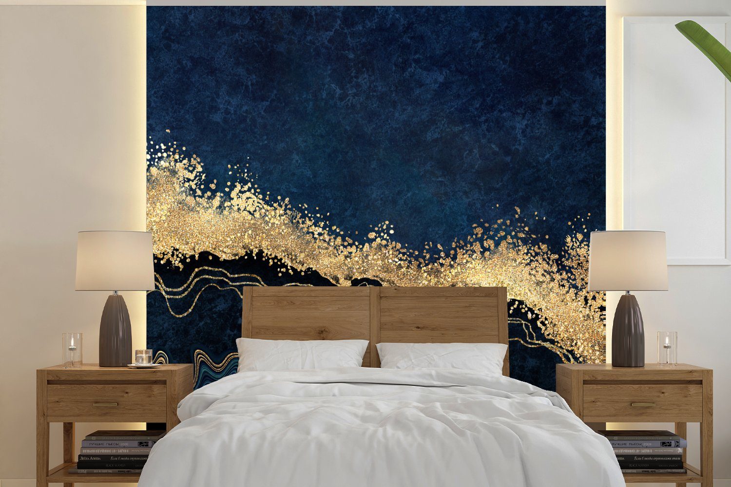 MuchoWow Fototapete Marmor - Textur - Gold - Illustration, Matt, bedruckt, (4 St), Vliestapete für Wohnzimmer Schlafzimmer Küche, Fototapete