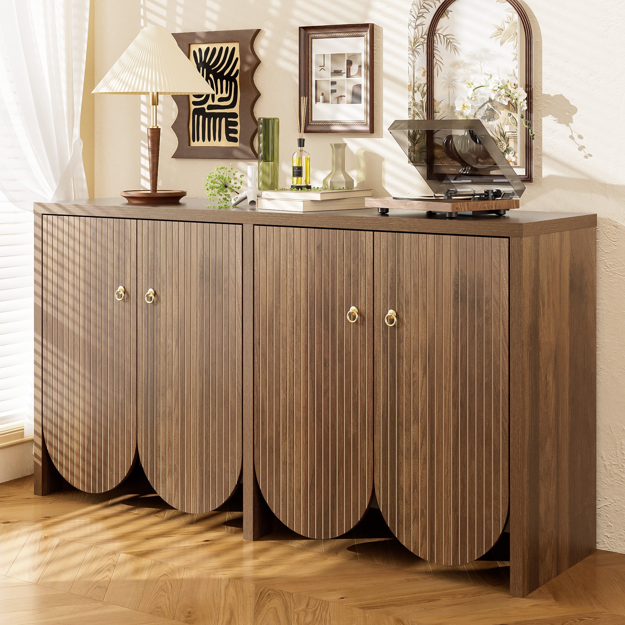 Merax Sideboard in Walnussoptik (Aufbewahrungsschrank Anrichte günstig online kaufen