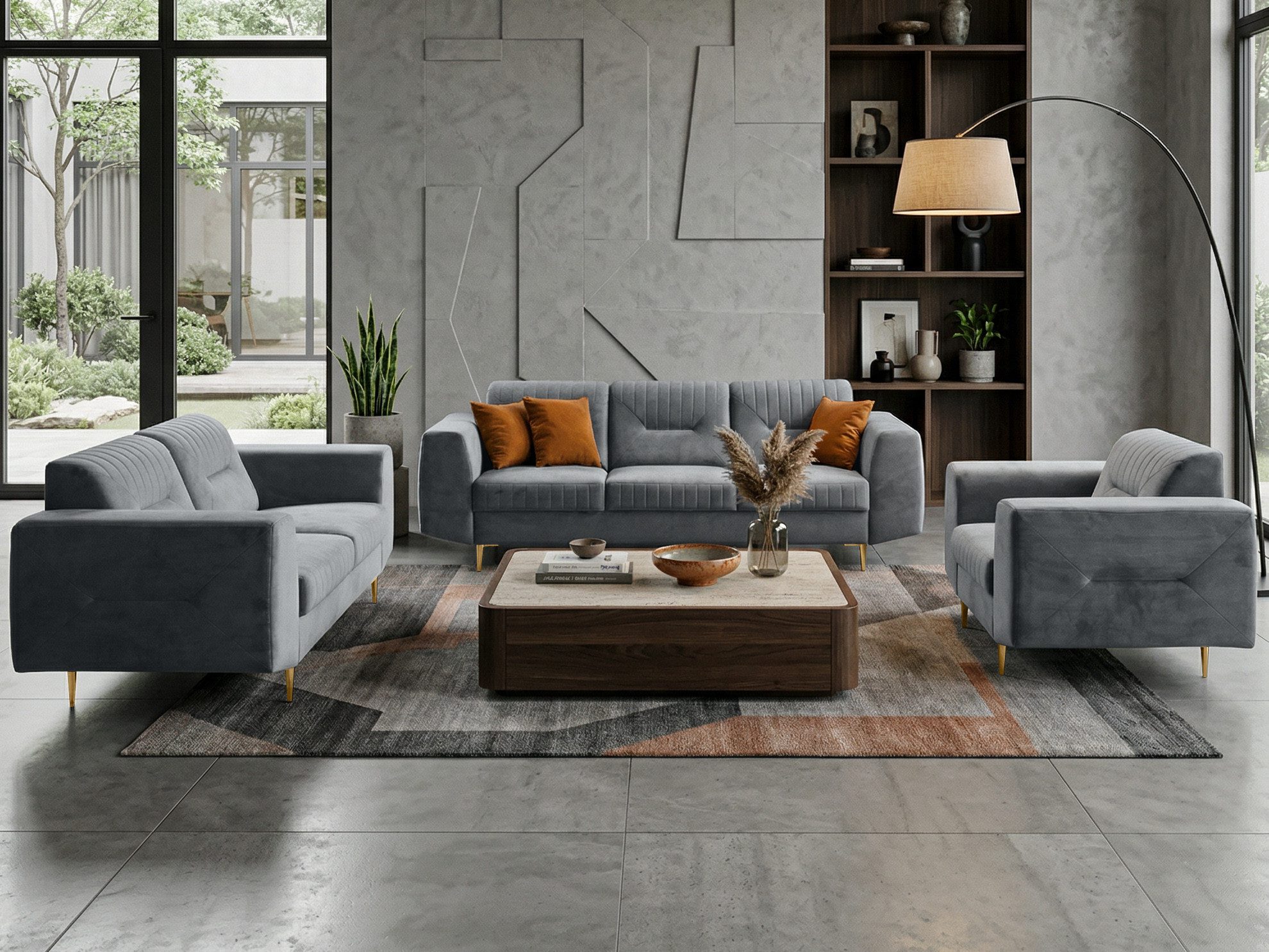 Beautysofa Polstergarnitur im modernen Stil auf hohen Metallbeinen VENEZIA, (Sessel + 2-Sitzer Sofa + 3-Sitzer Sofa im modernes Design), mit Metallbeine, Couchgarnituren aus Velours oder Chenille