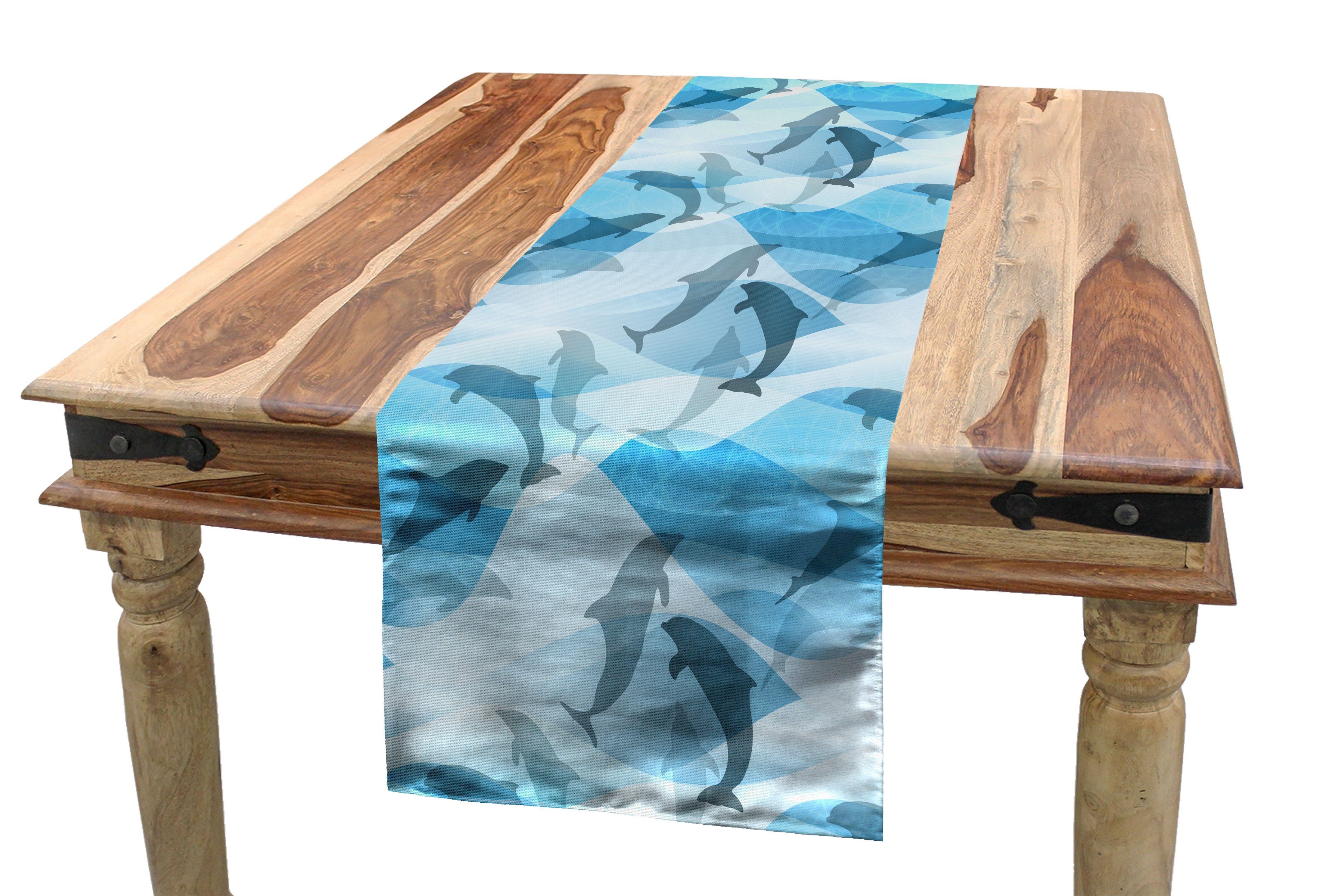 Unterwasser-Fisch-Muster Küche Dekorativer Delphin Tischläufer Tischläufer, Abakuhaus Rechteckiger Esszimmer