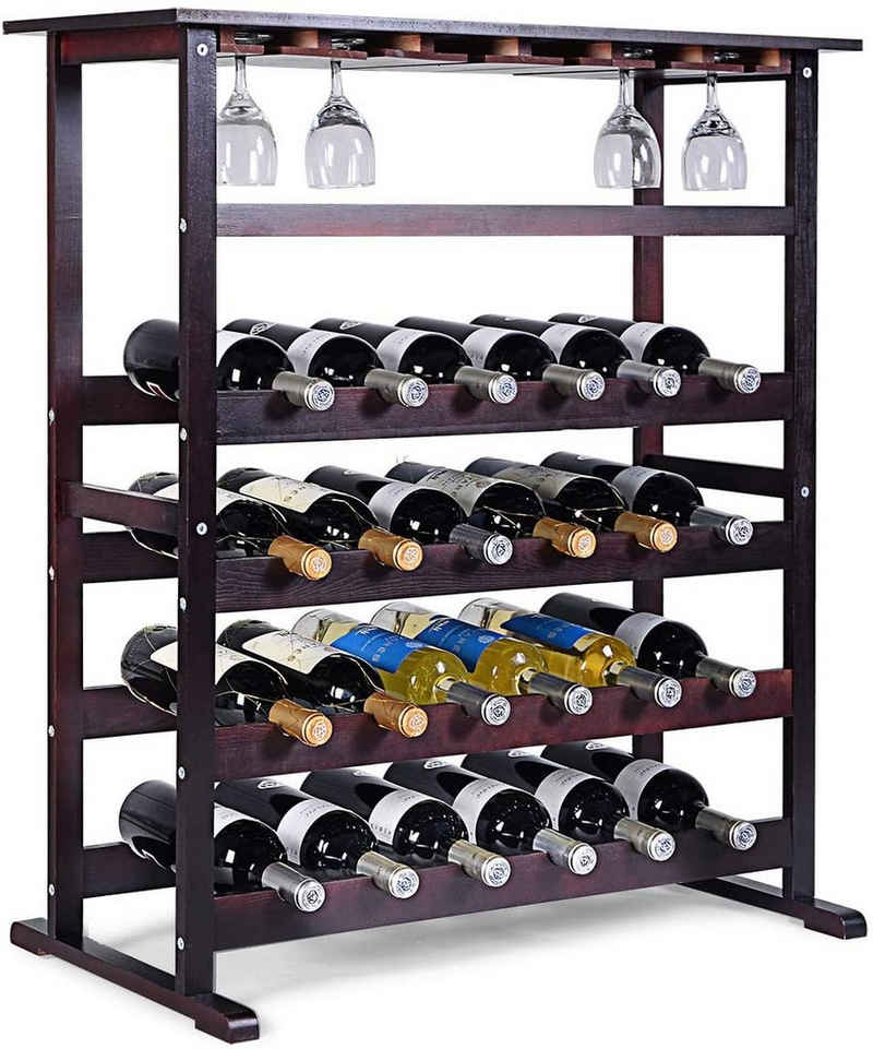 COSTWAY Weinregal, für 24 Flaschen, mit 6 Weinglashalter, 80x41,5x90,5cm